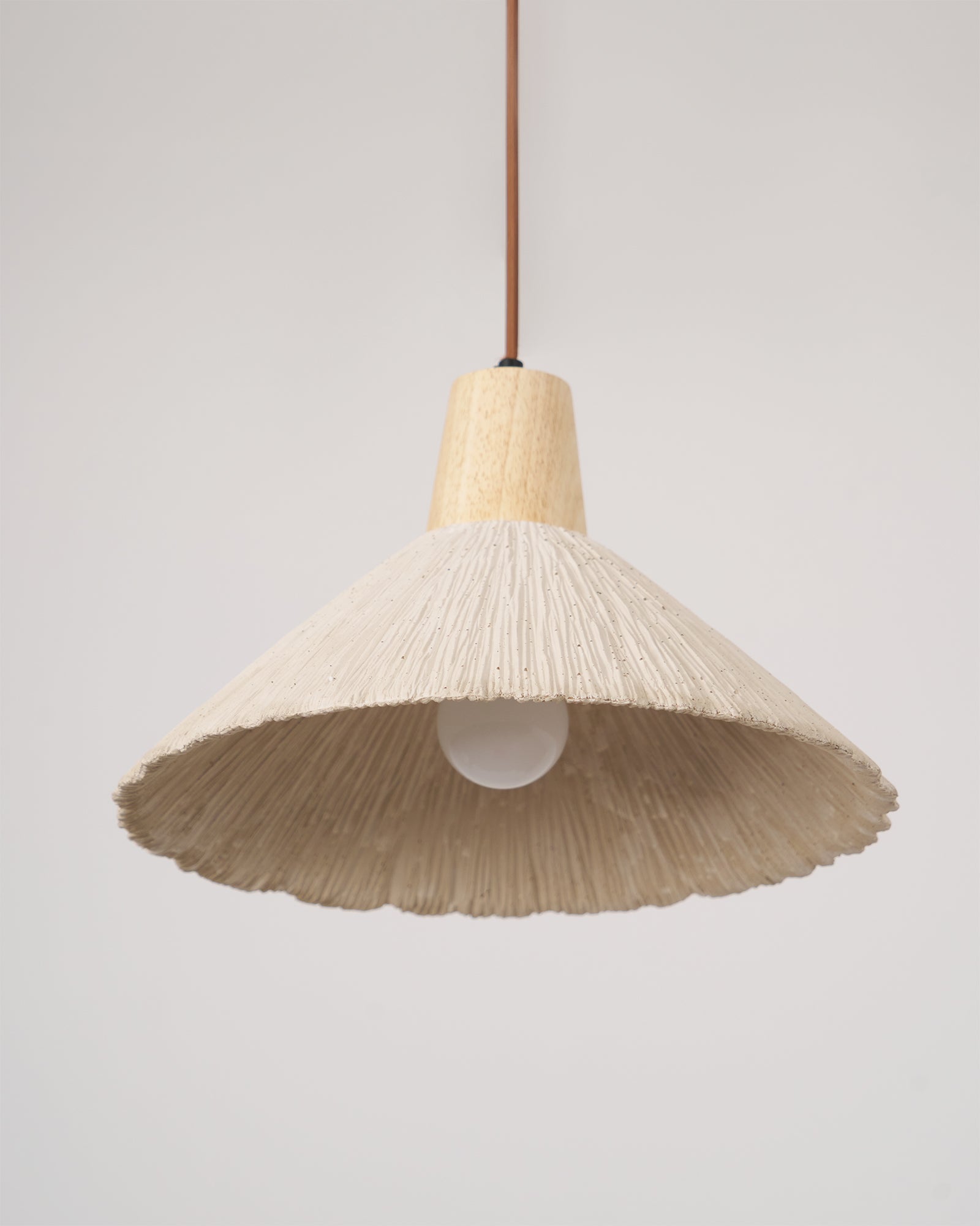 Suspension Bois Dessus Texturé Ciment Abat-jour Gris Naturel Japandi