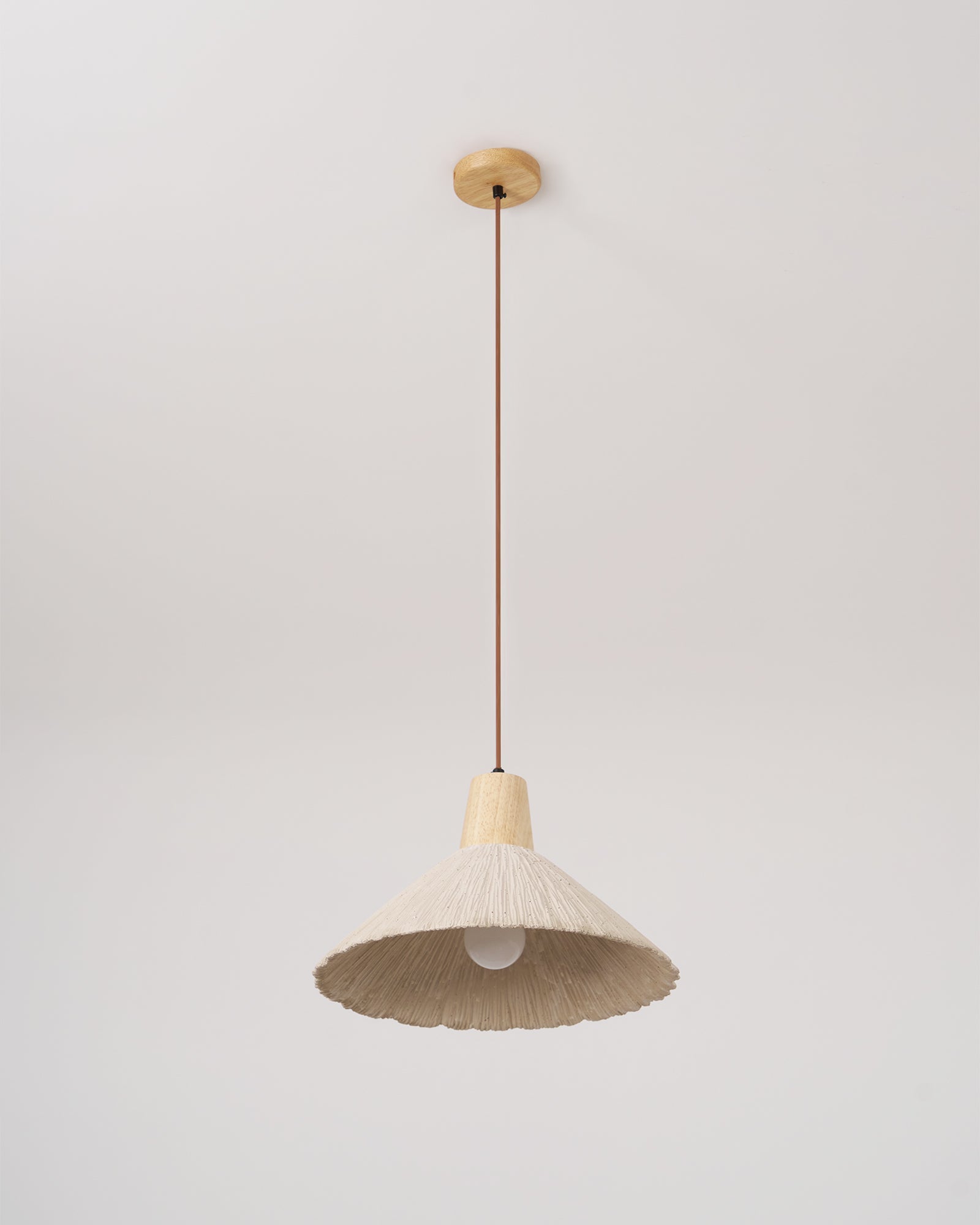 Suspension Bois Dessus Texturé Ciment Abat-jour Gris Naturel Japandi