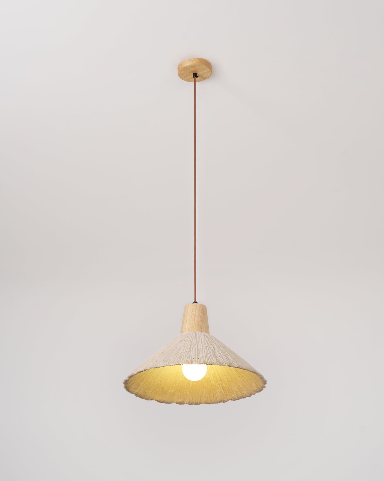 Suspension Bois Dessus Texturé Ciment Abat-jour Gris Naturel Japandi