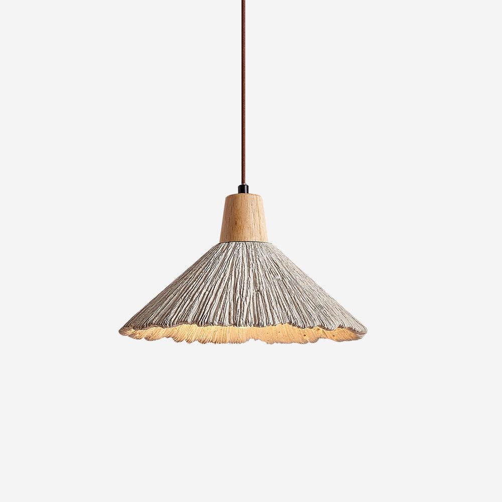 Suspension Bois Dessus Texturé Ciment Abat-jour Gris Naturel Japandi