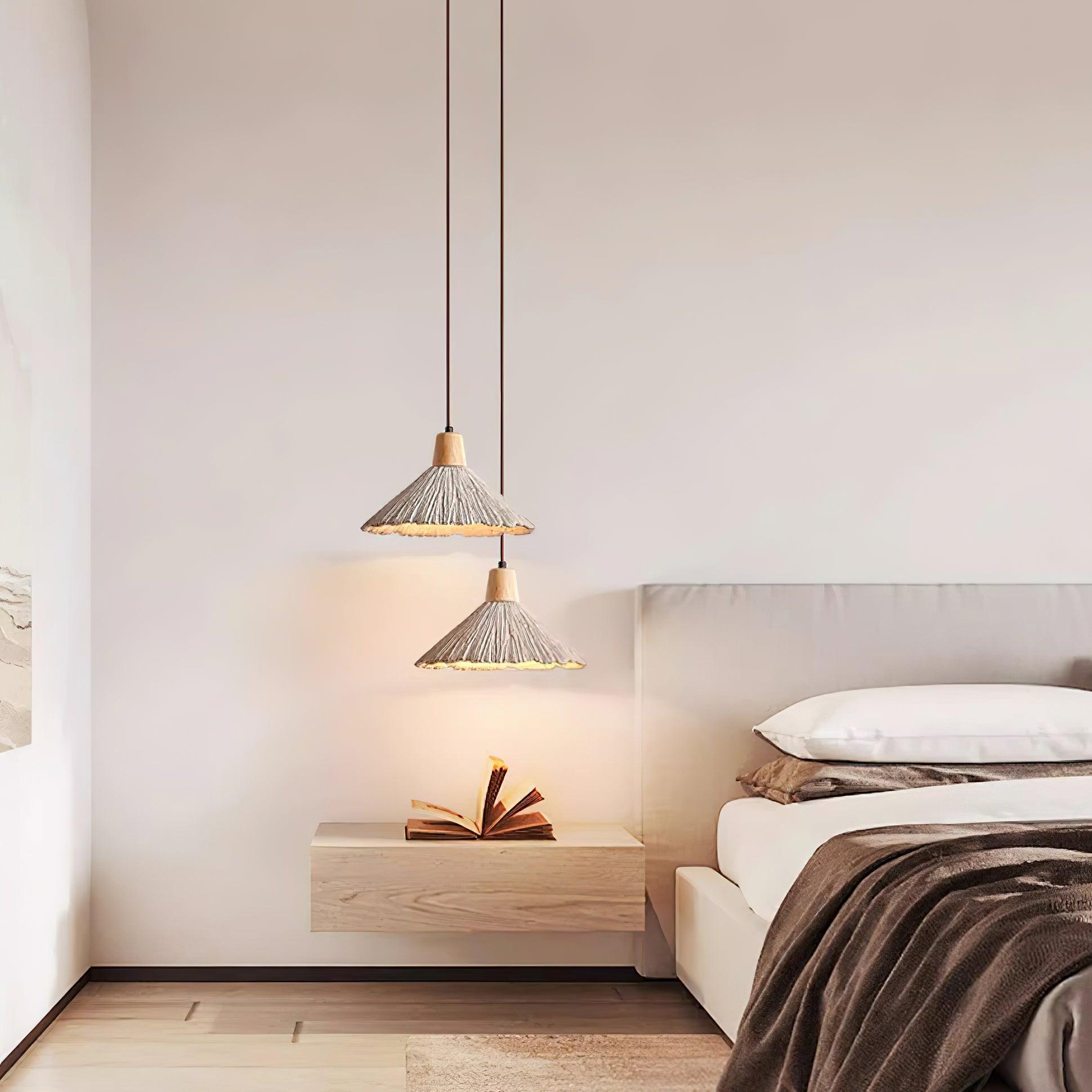 Suspension Bois Dessus Texturé Ciment Abat-jour Gris Naturel Japandi