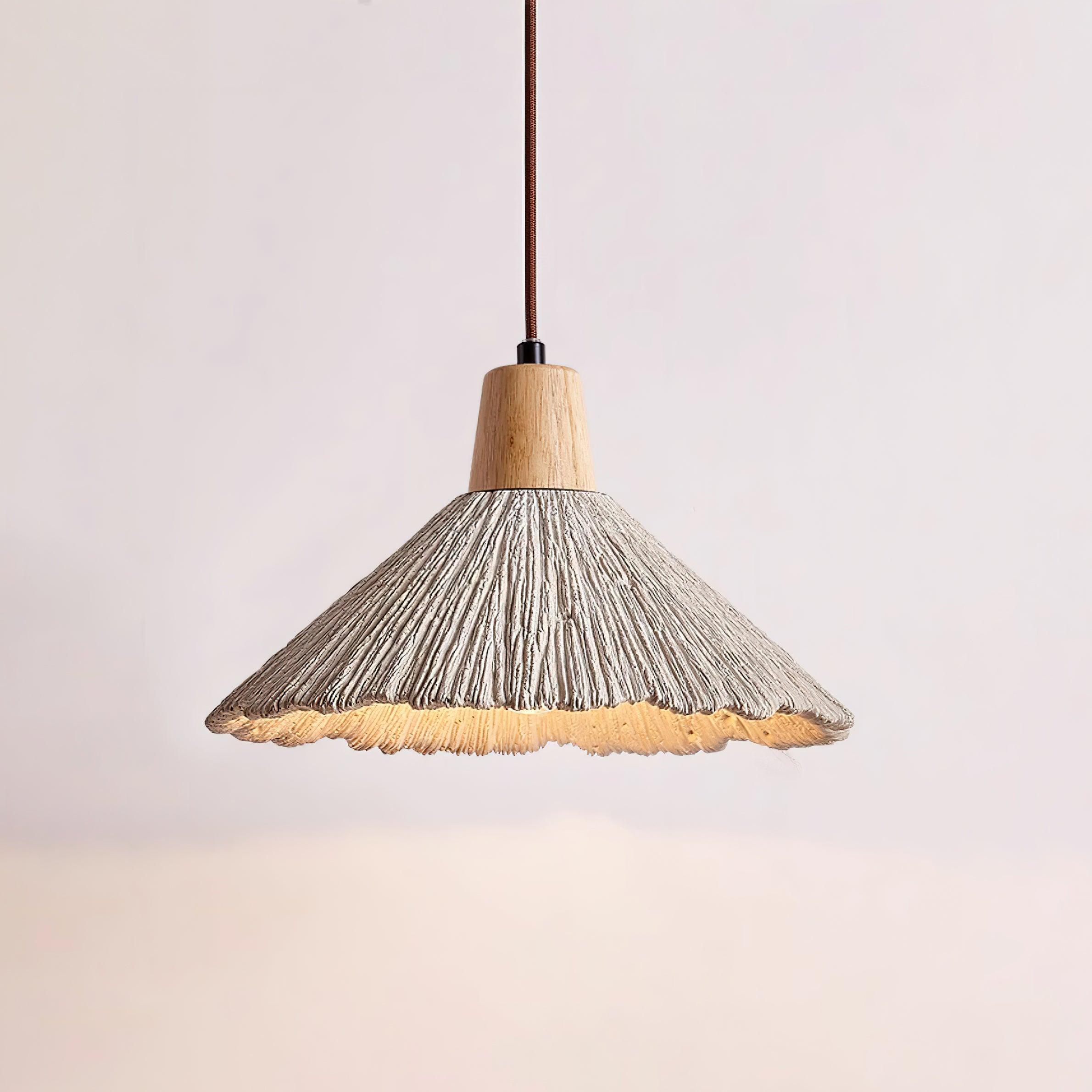Suspension Bois Dessus Texturé Ciment Abat-jour Gris Naturel Japandi