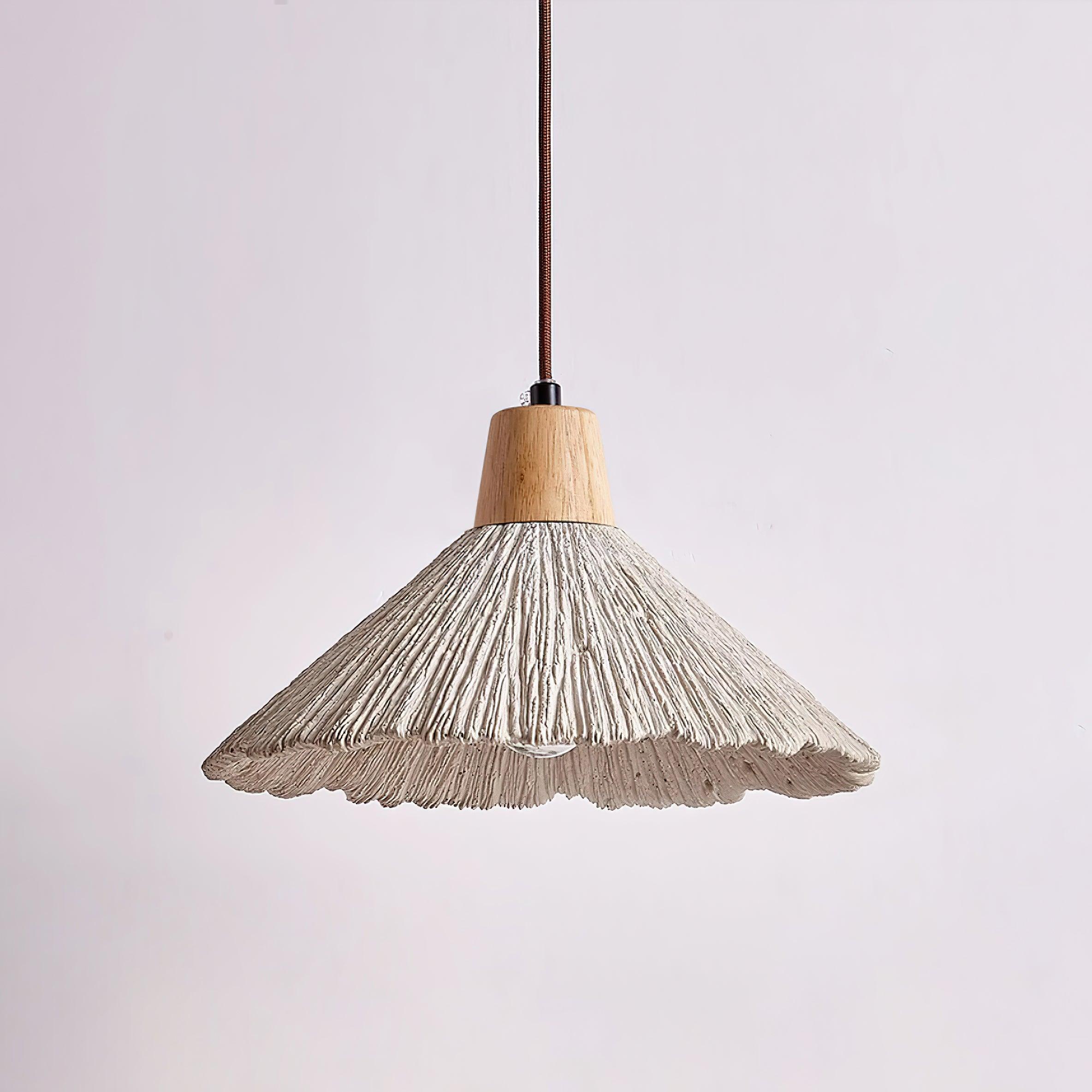 Suspension Bois Dessus Texturé Ciment Abat-jour Gris Naturel Japandi