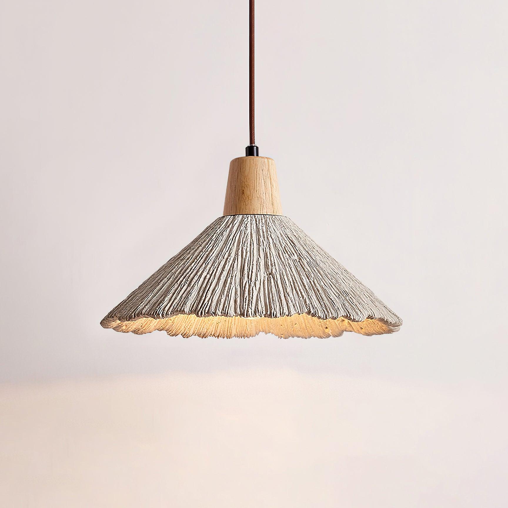 Suspension Bois Dessus Texturé Ciment Abat-jour Gris Naturel Japandi