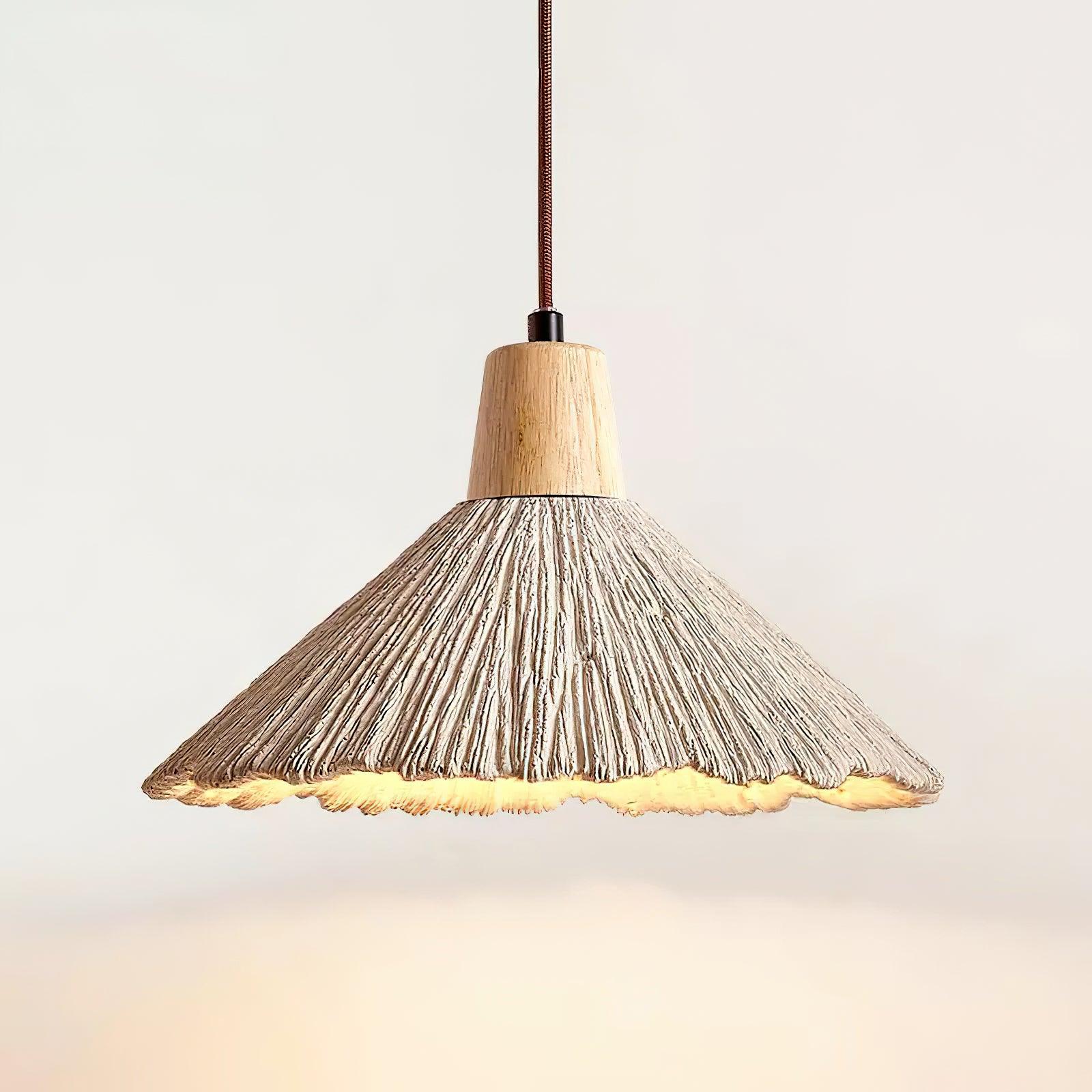 Suspension Bois Dessus Texturé Ciment Abat-jour Gris Naturel Japandi
