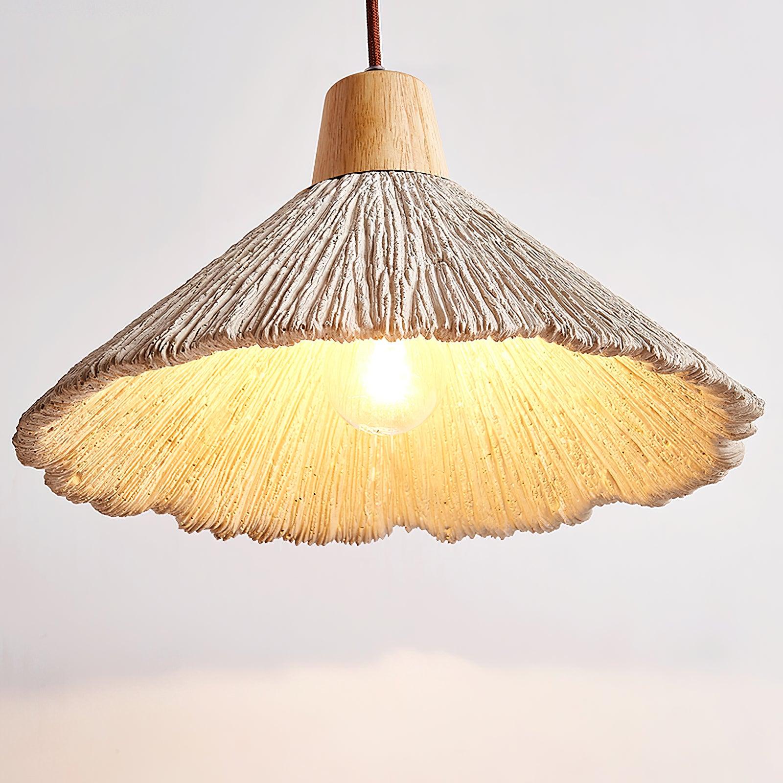 Suspension Bois Dessus Texturé Ciment Abat-jour Gris Naturel Japandi