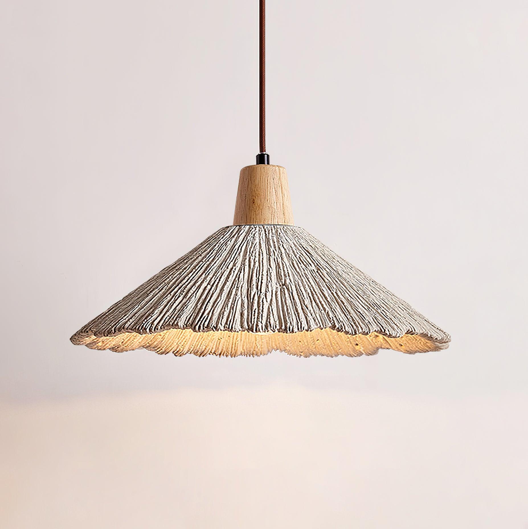 Suspension Bois Dessus Texturé Ciment Abat-jour Gris Naturel Japandi