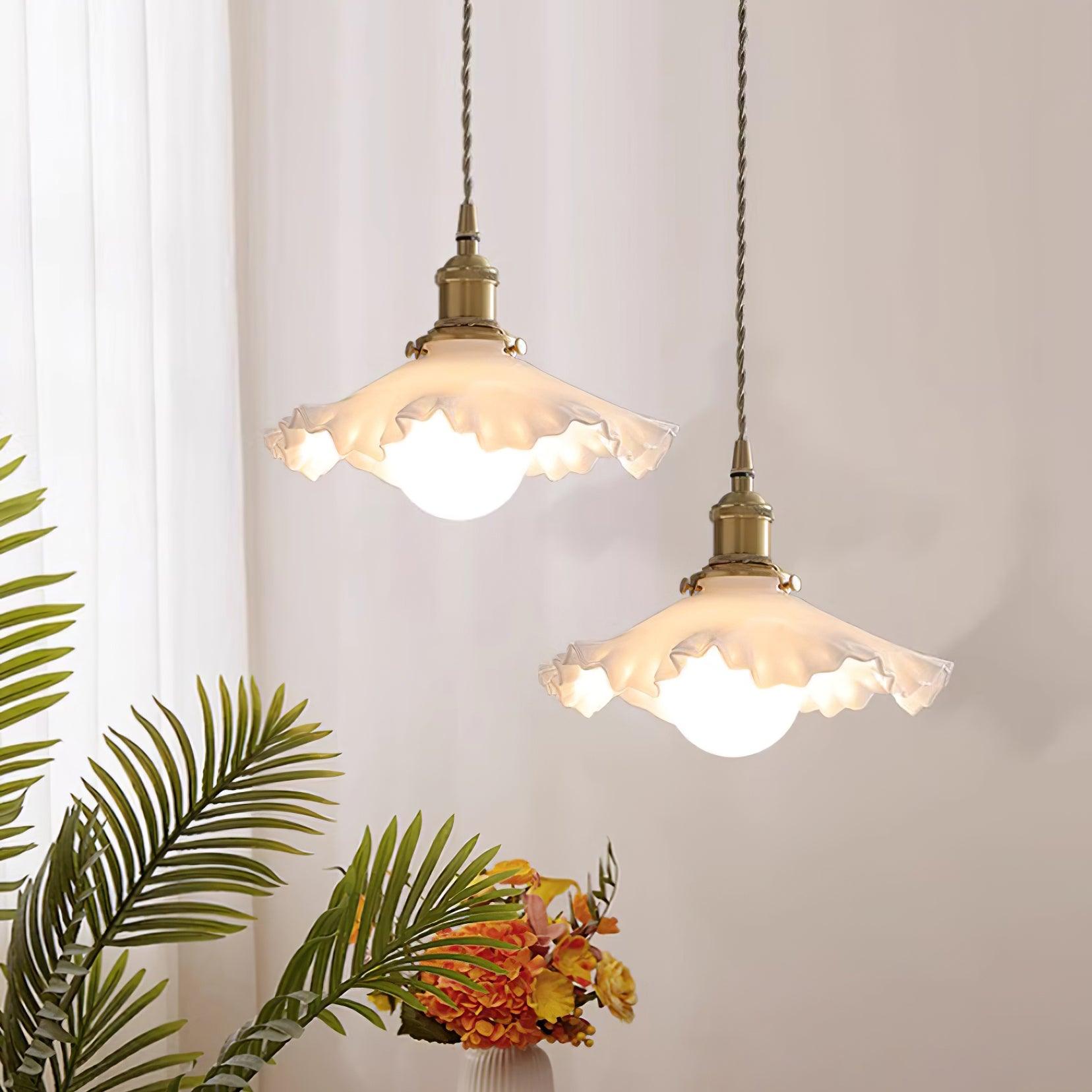 Iris Suspension Verre Abat-jour Volant Laiton