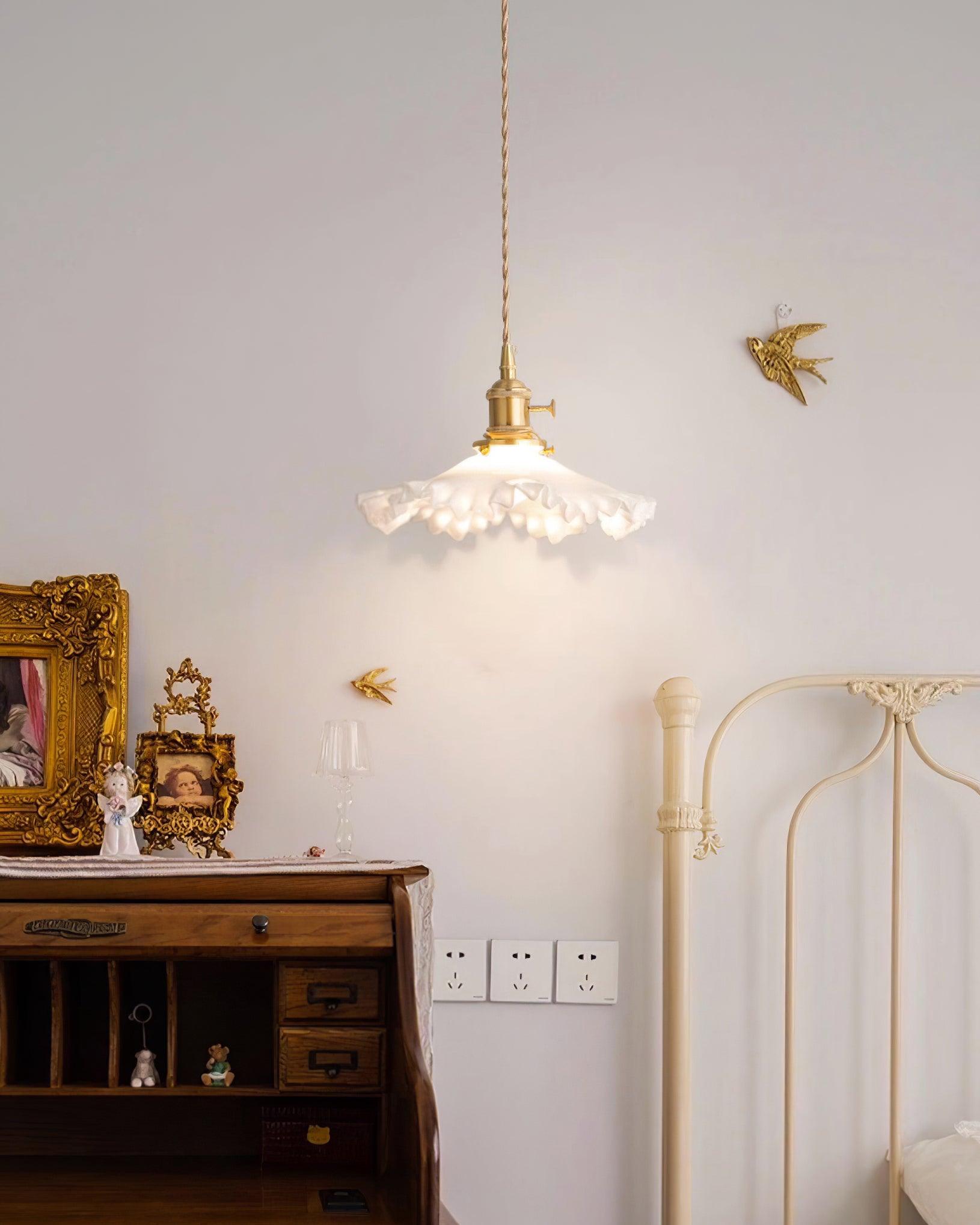 Iris Suspension Verre Abat-jour Volant Laiton