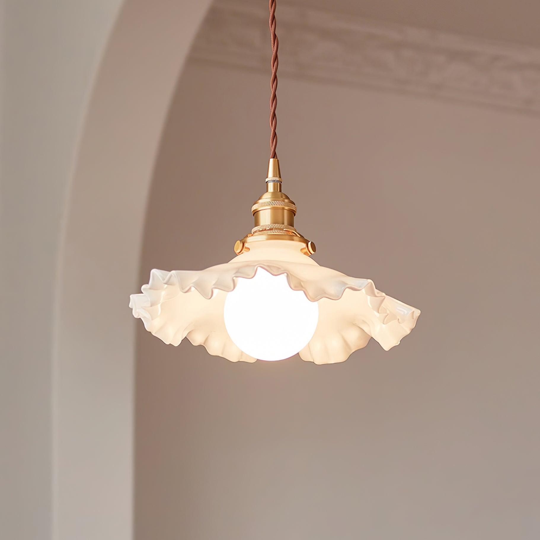 Iris Suspension Verre Abat-jour Volant Laiton
