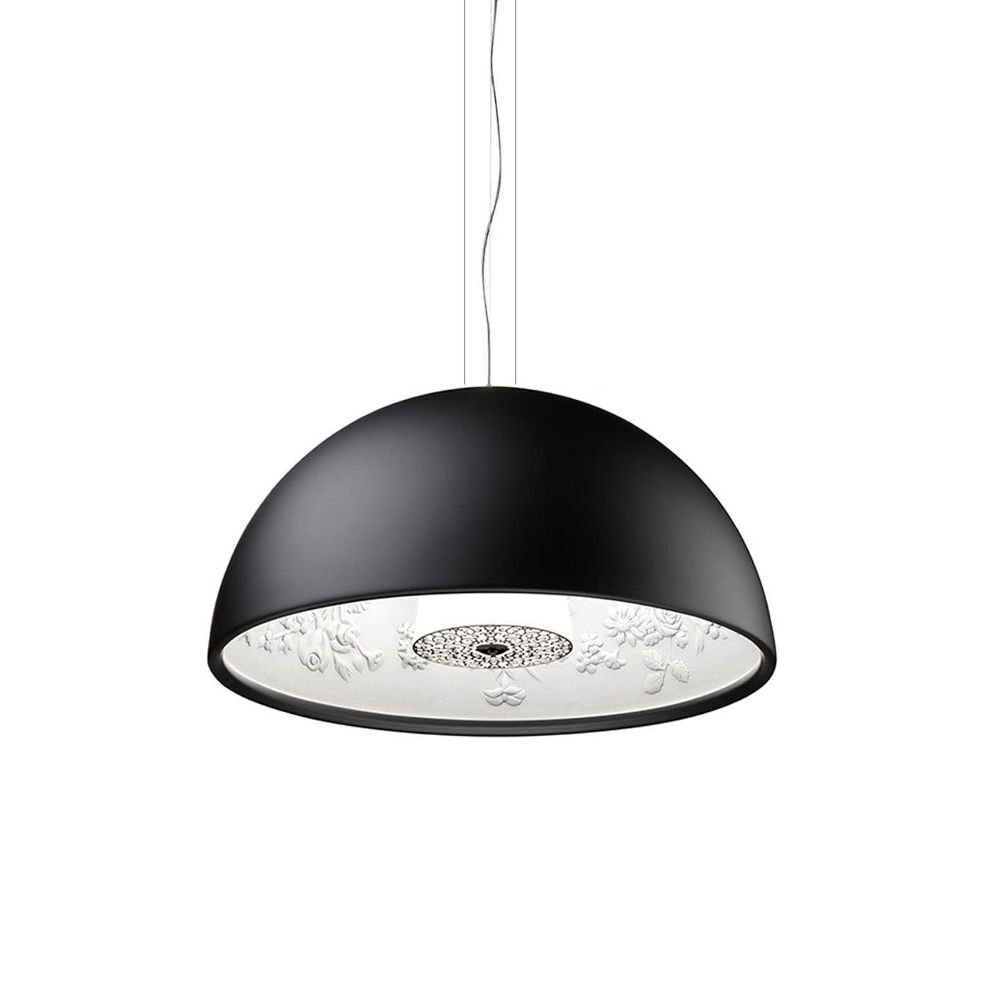 Suspension Dôme Noir avec Intérieur en Plâtre Embossé Élégant