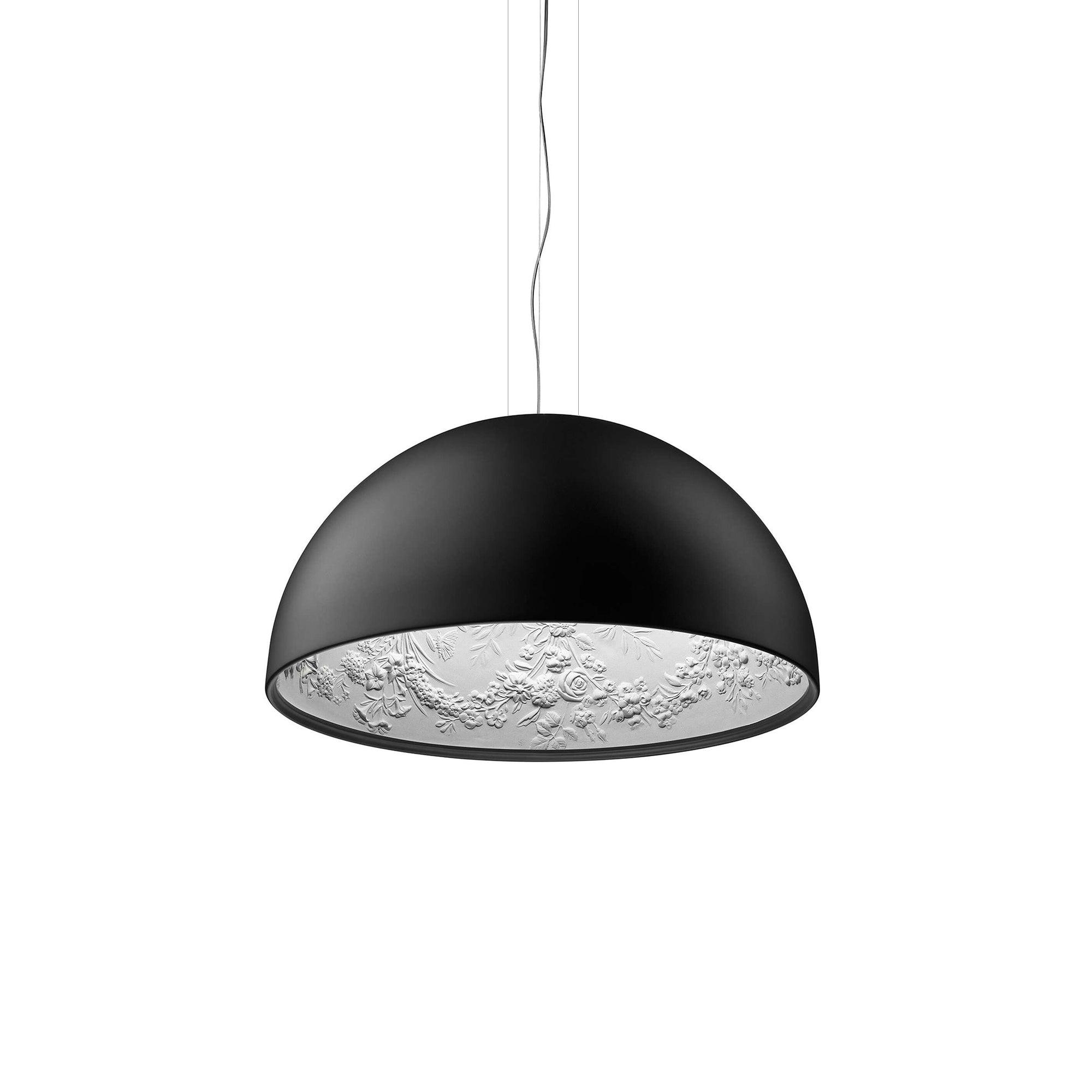 Suspension Dôme Noir avec Intérieur en Plâtre Embossé Élégant
