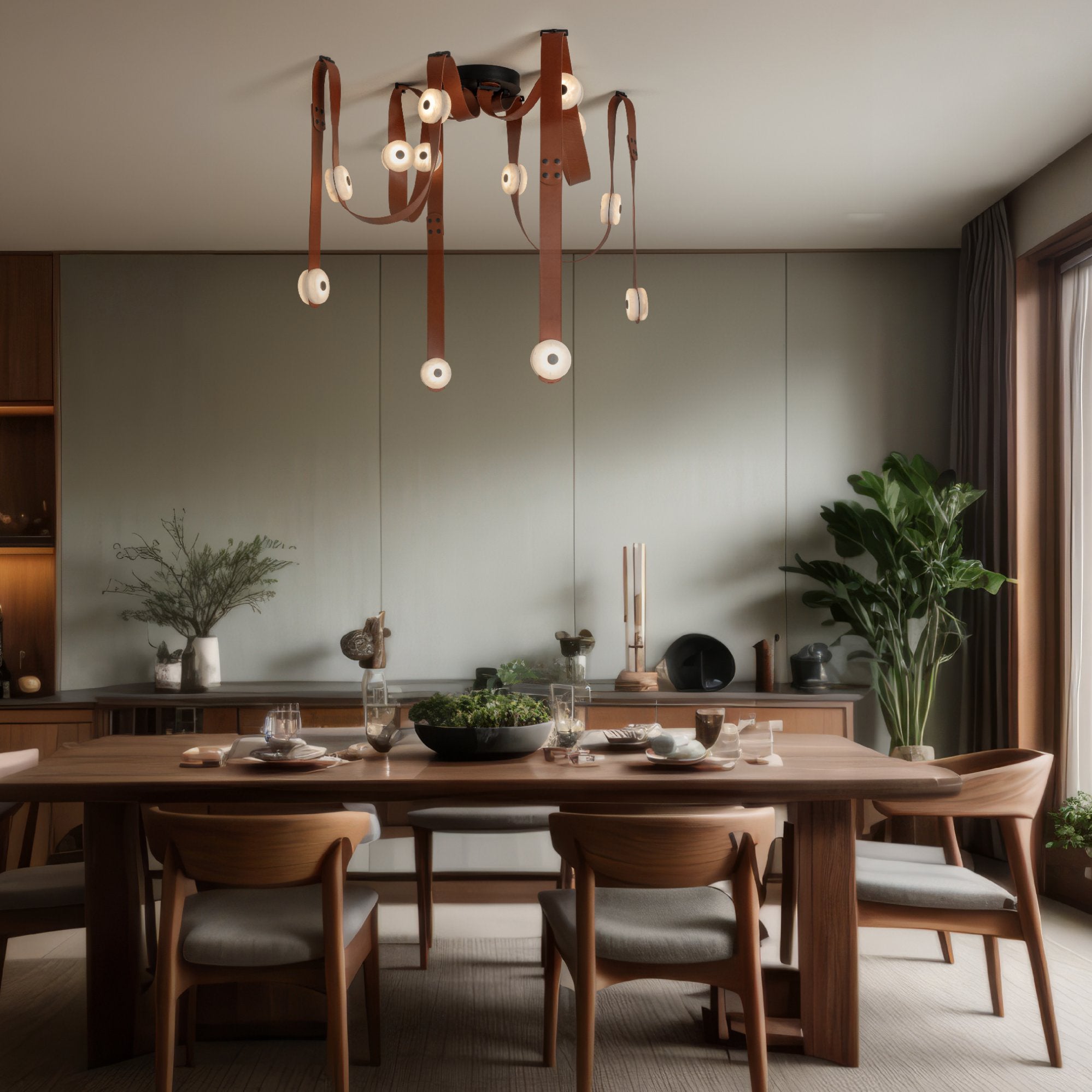Elraearis Moderne Minimaliste LED Cuir Albâtre Lustre
