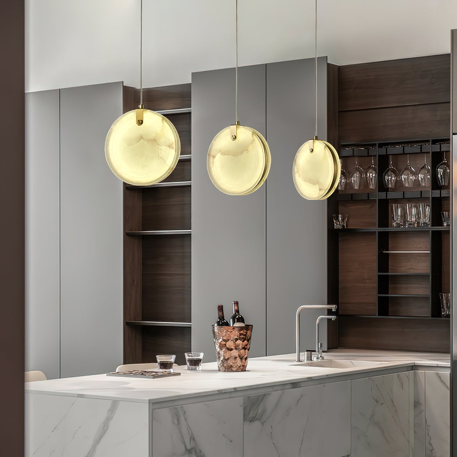 Utalionis Moderne Minimaliste Laiton Albâtre Suspension