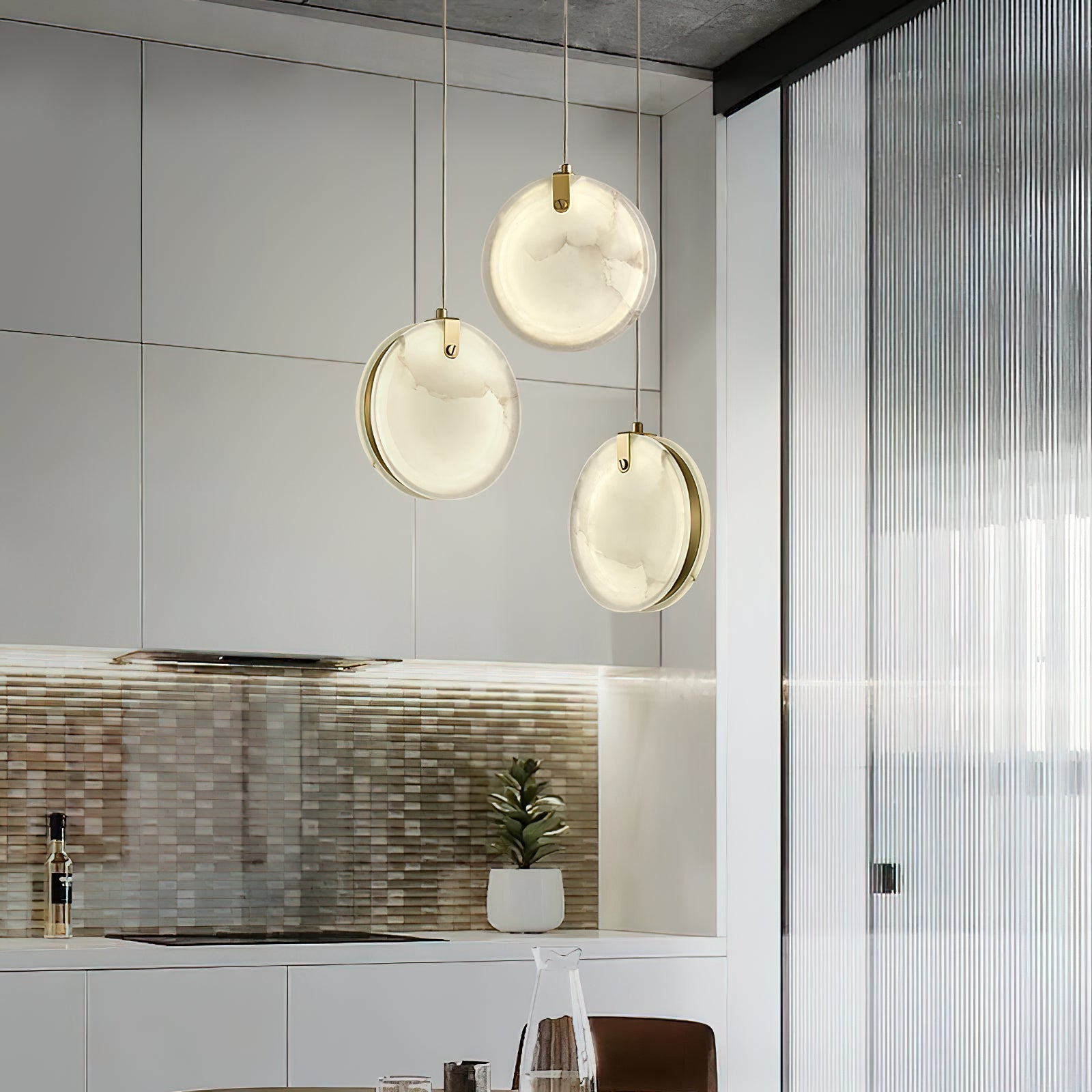 Utalionis Moderne Minimaliste Laiton Albâtre Suspension