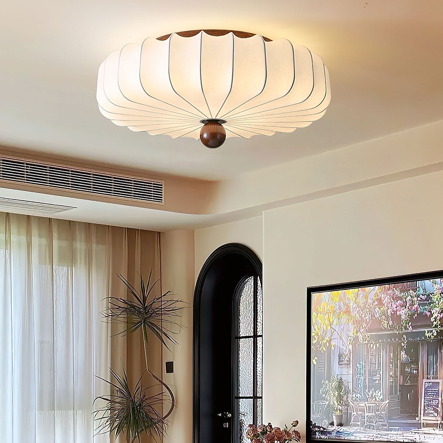 Zotala Pétale Tissu Bois Encastré Plafonnier Lumière