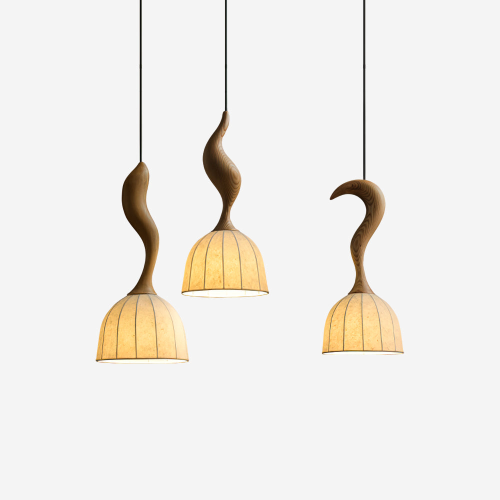 Solia Suspension Tige Courbée Tissu Bois