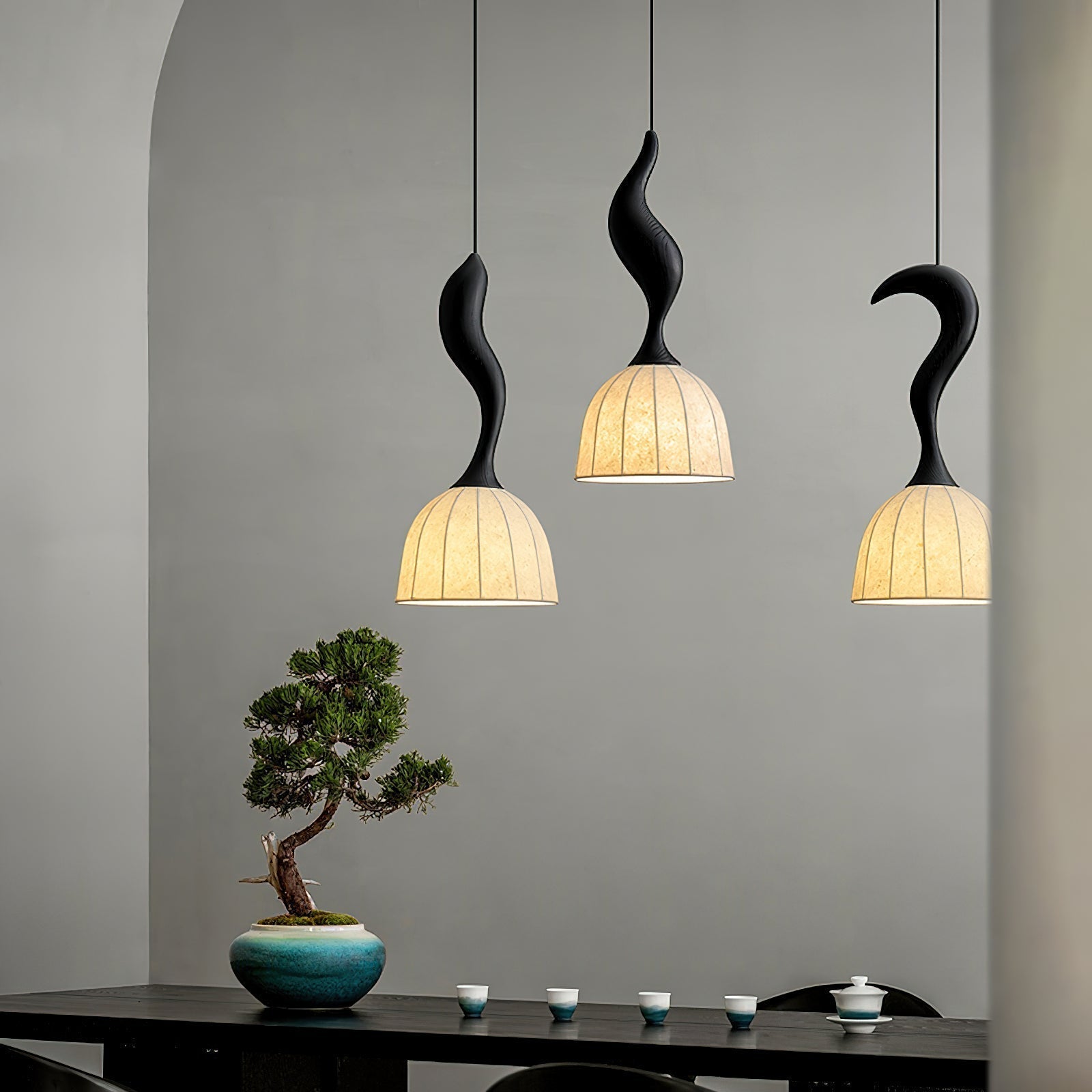 Solia Suspension Tige Courbée Tissu Bois