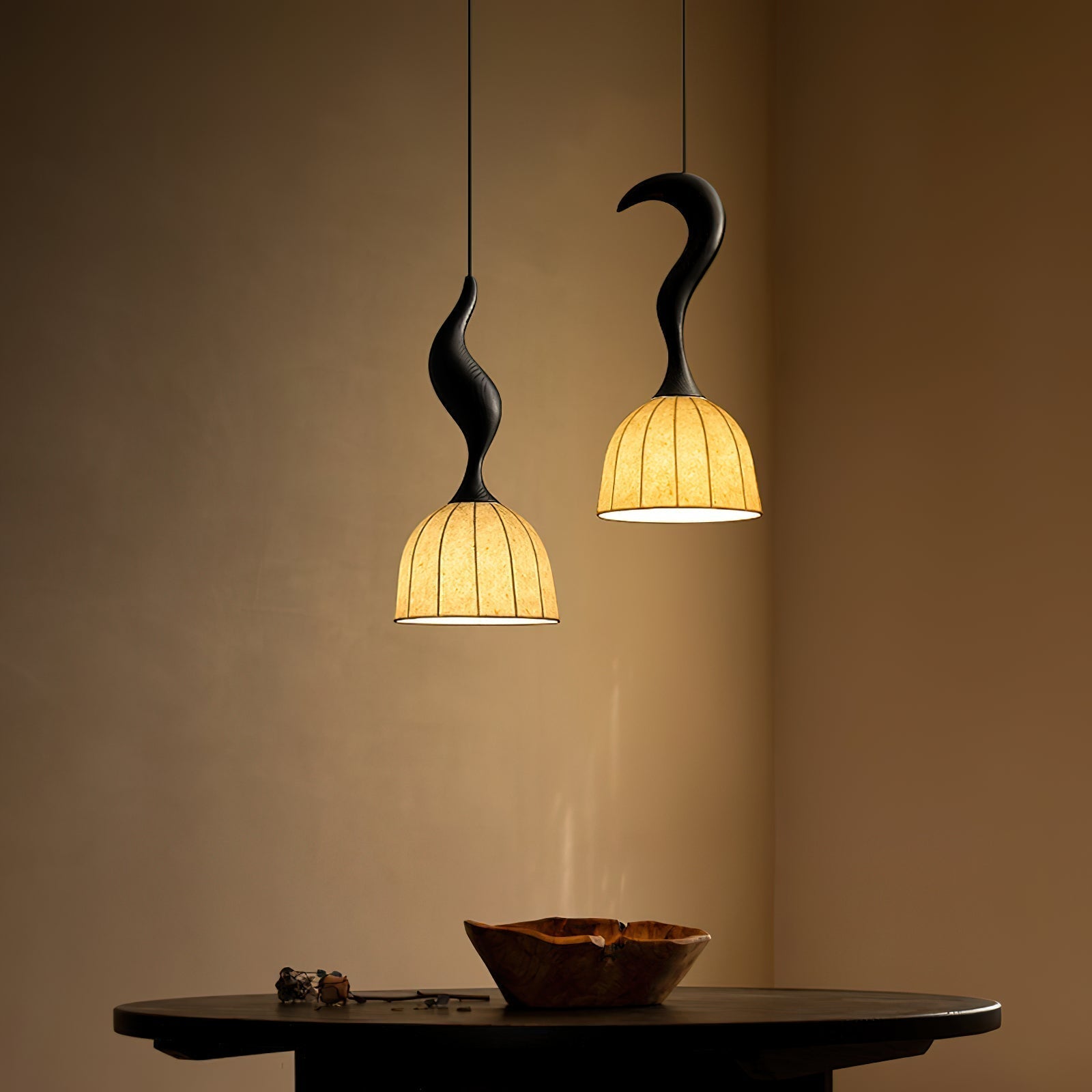 Solia Suspension Tige Courbée Tissu Bois