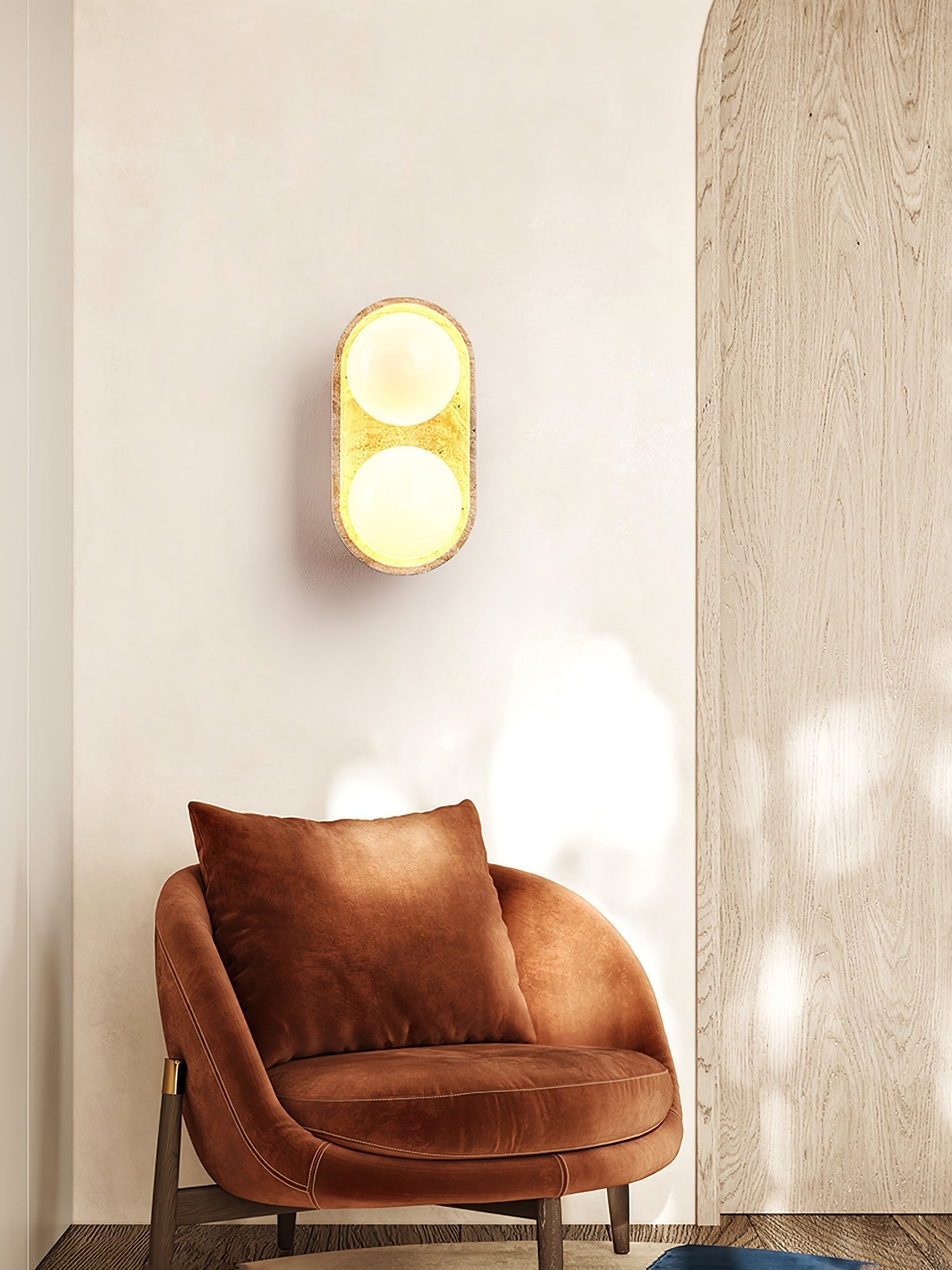 Trio Applique Murale Globe en Travertin