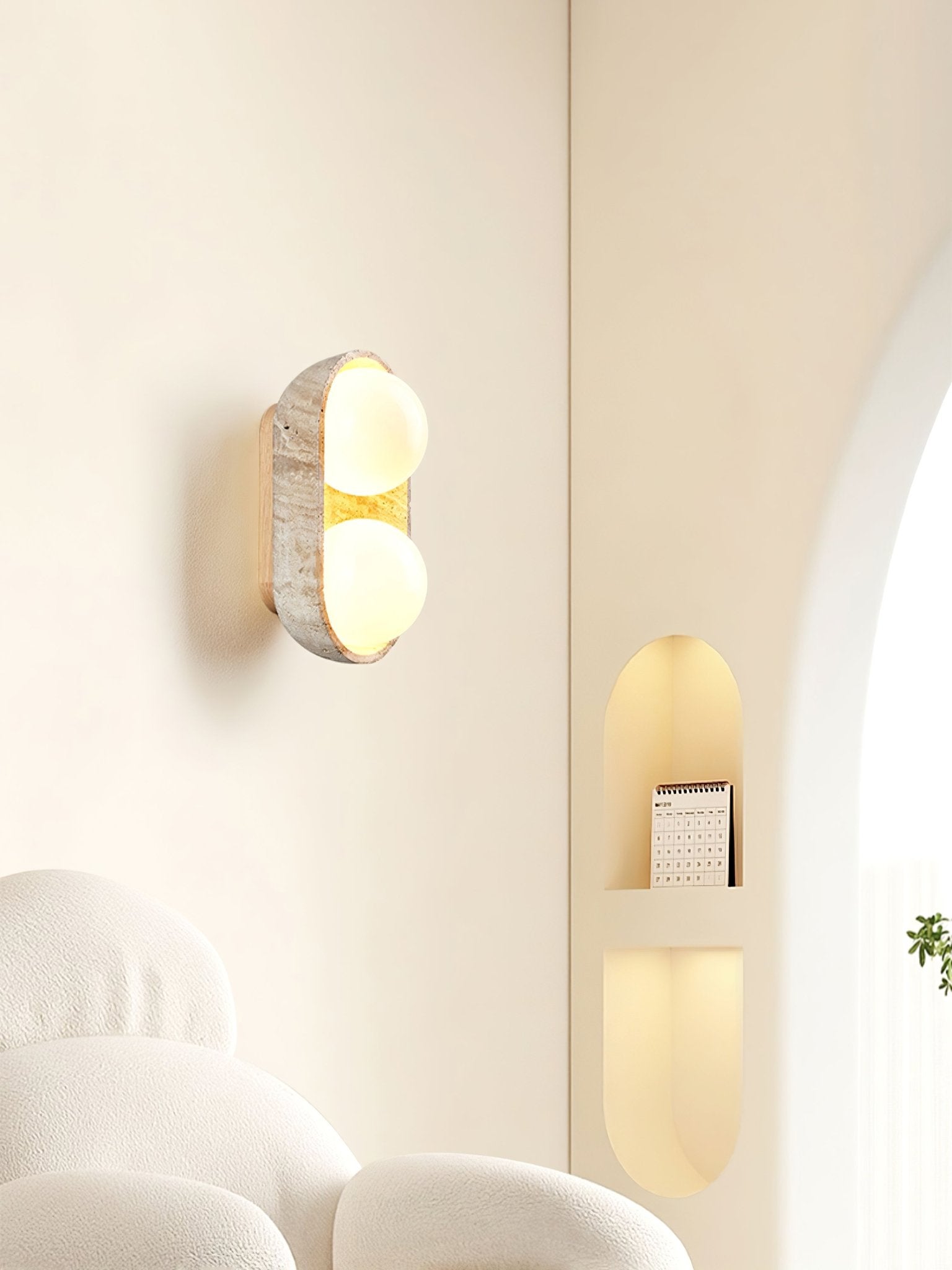Trio Applique Murale Globe en Travertin