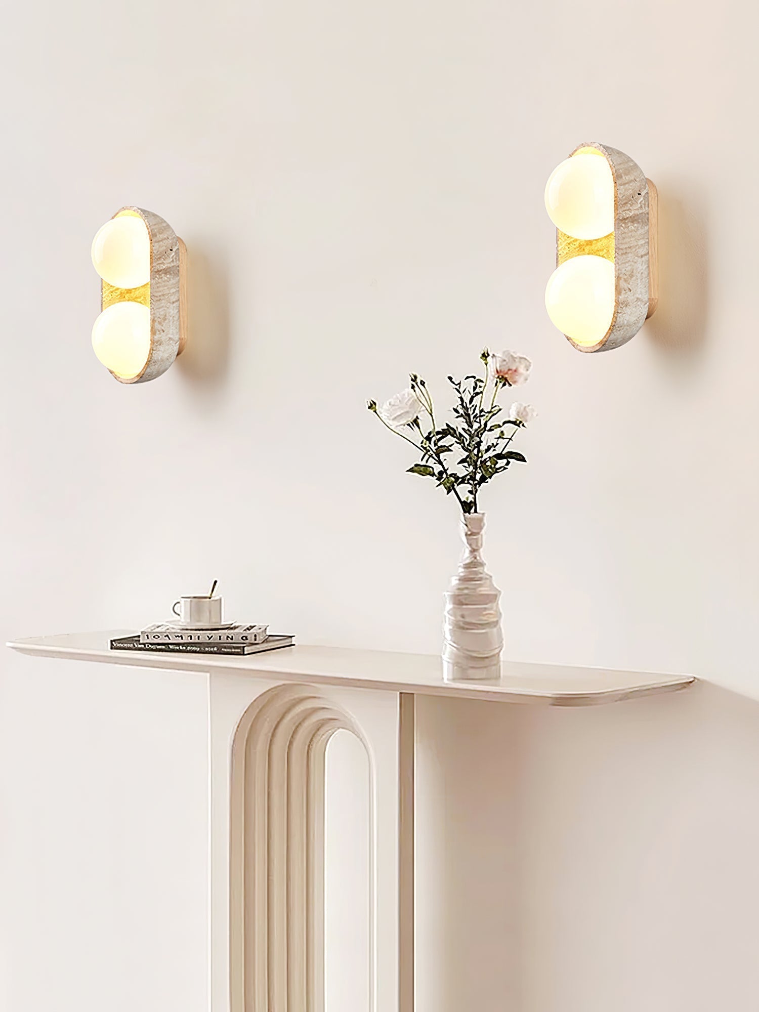 Trio Applique Murale Globe en Travertin