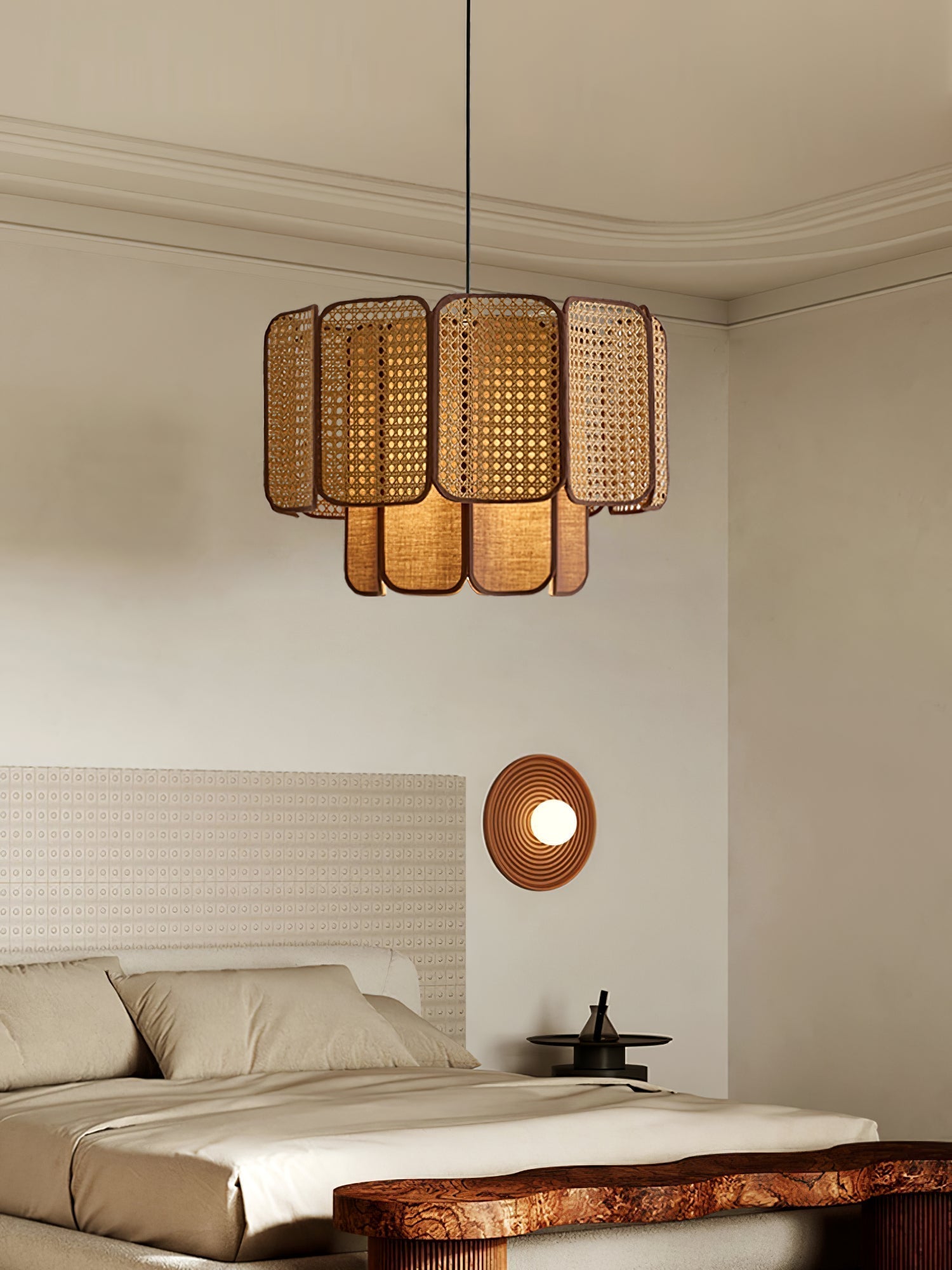 Cane Lampe Suspendue Vintage en Tissu