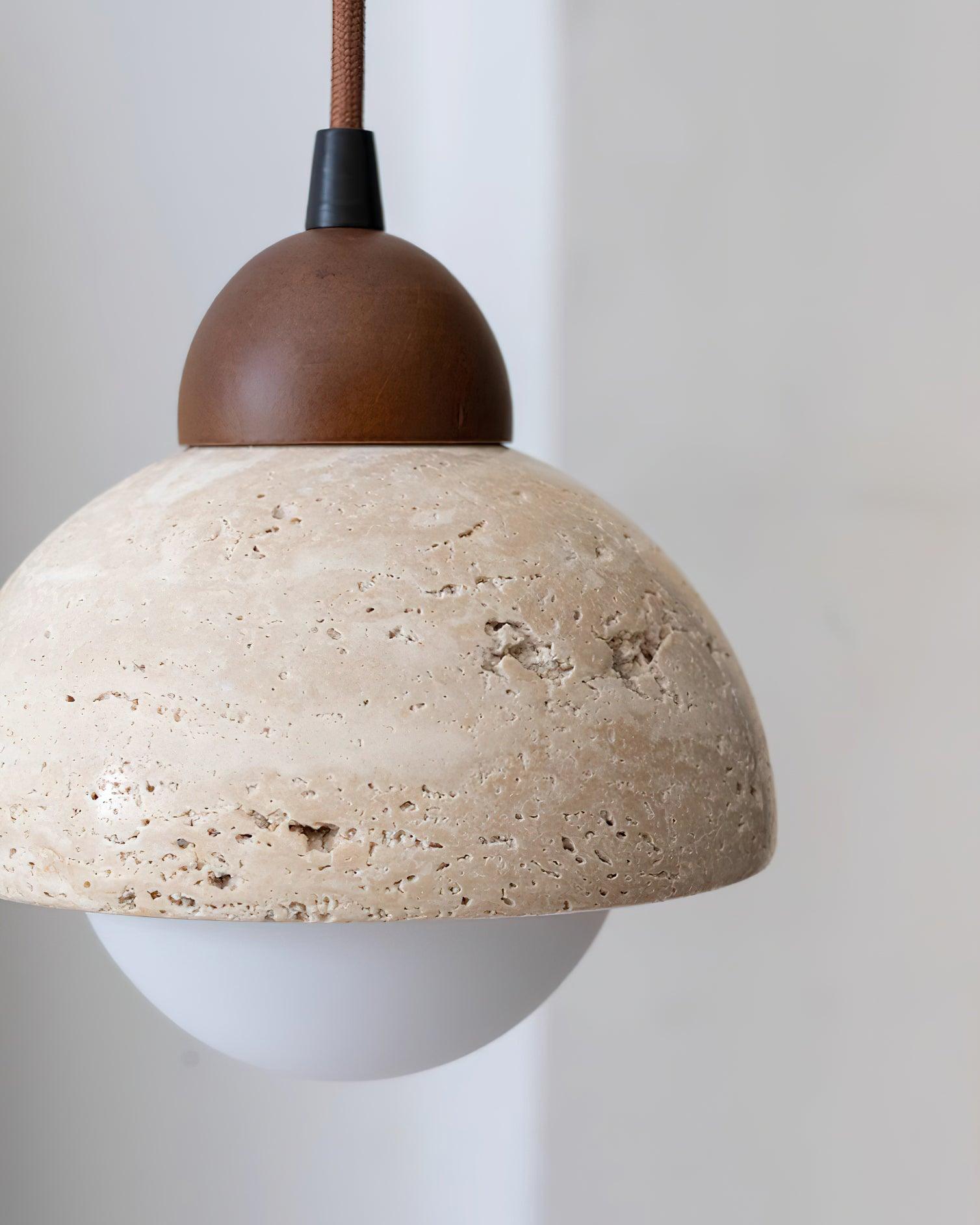 Suspension Bois Dessus Jaune Travertin Verre Blanc Beige Moderne