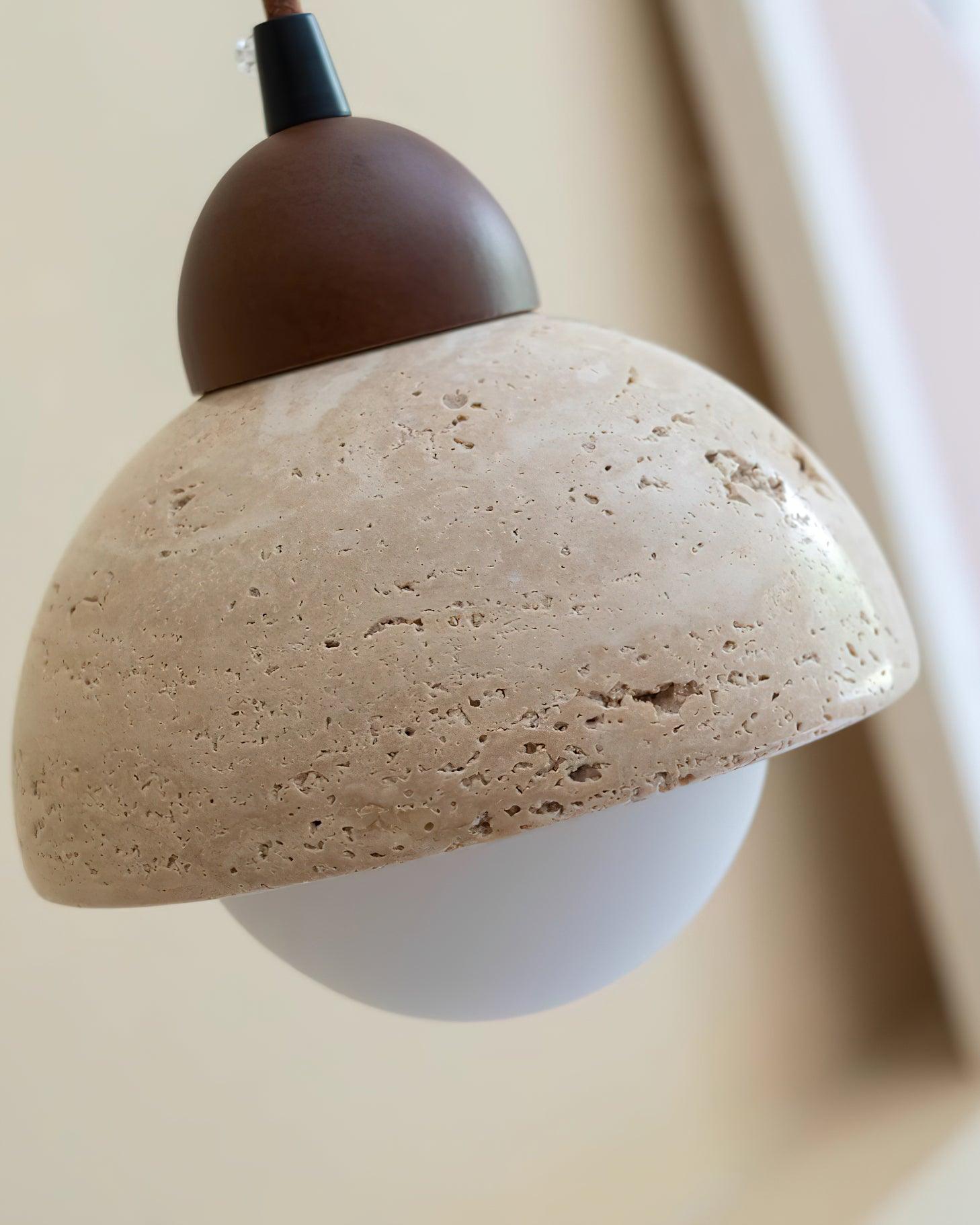 Suspension Bois Dessus Jaune Travertin Verre Blanc Beige Moderne