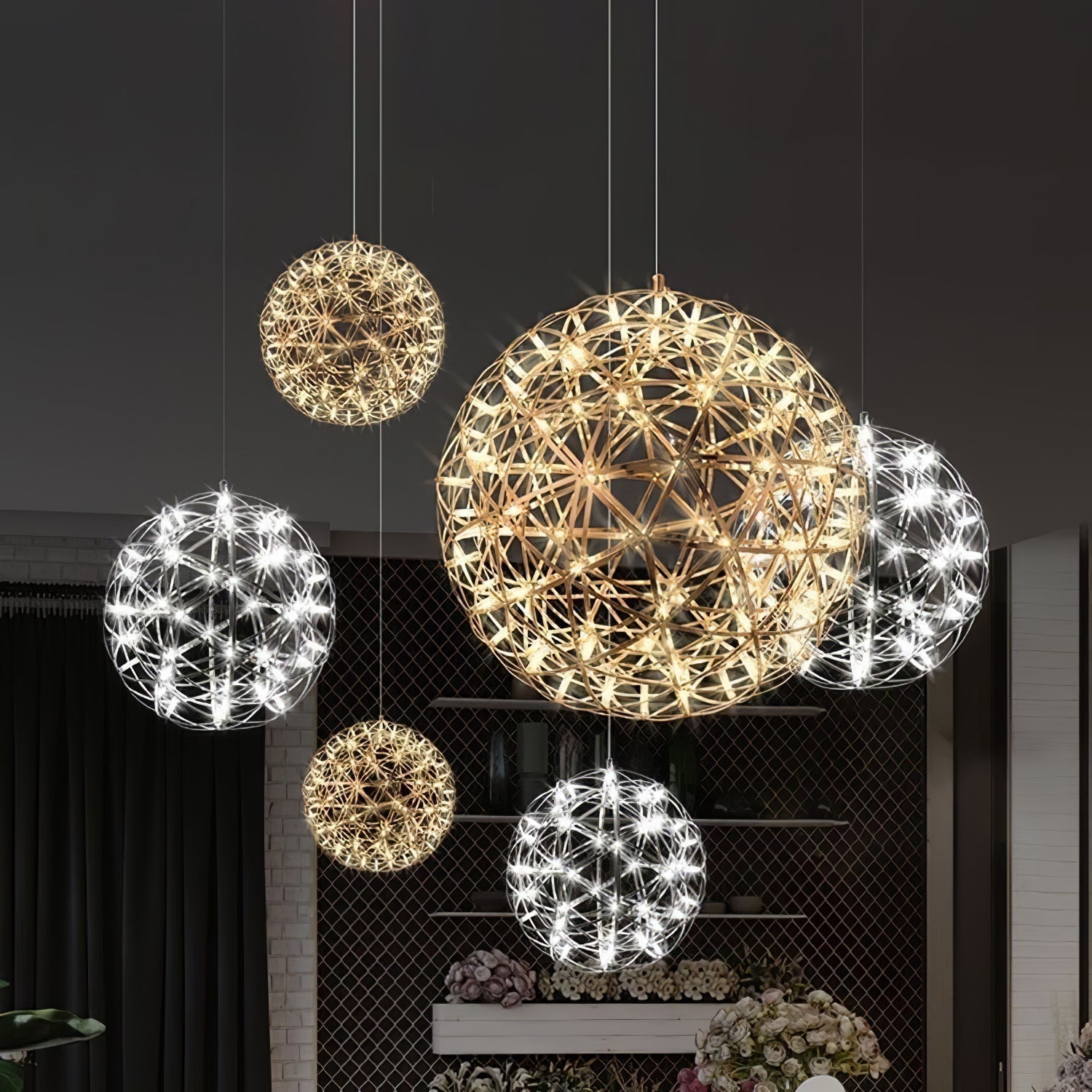Ivthayra Suspension Boule Dorée de Luxe Postmoderne