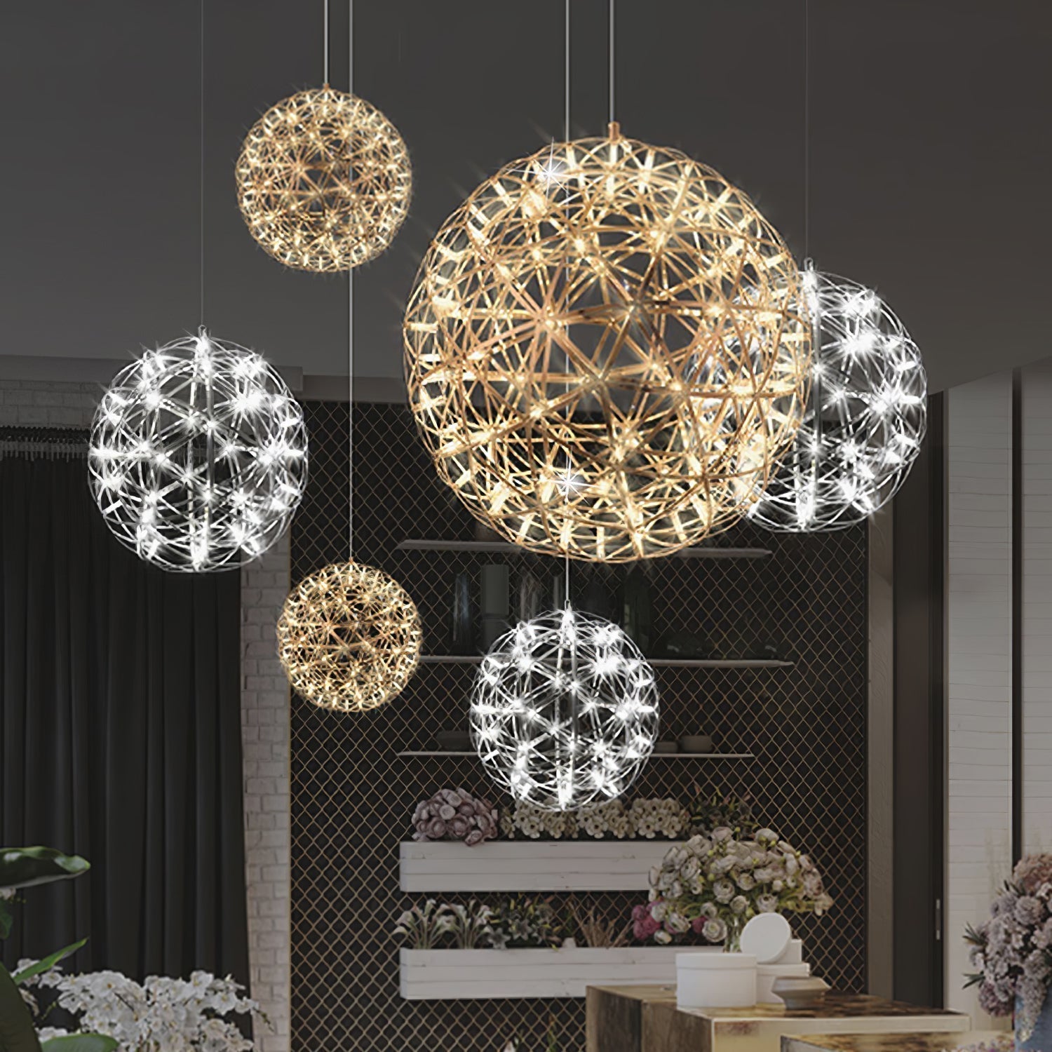 Ivthayra Suspension Boule Dorée de Luxe Postmoderne