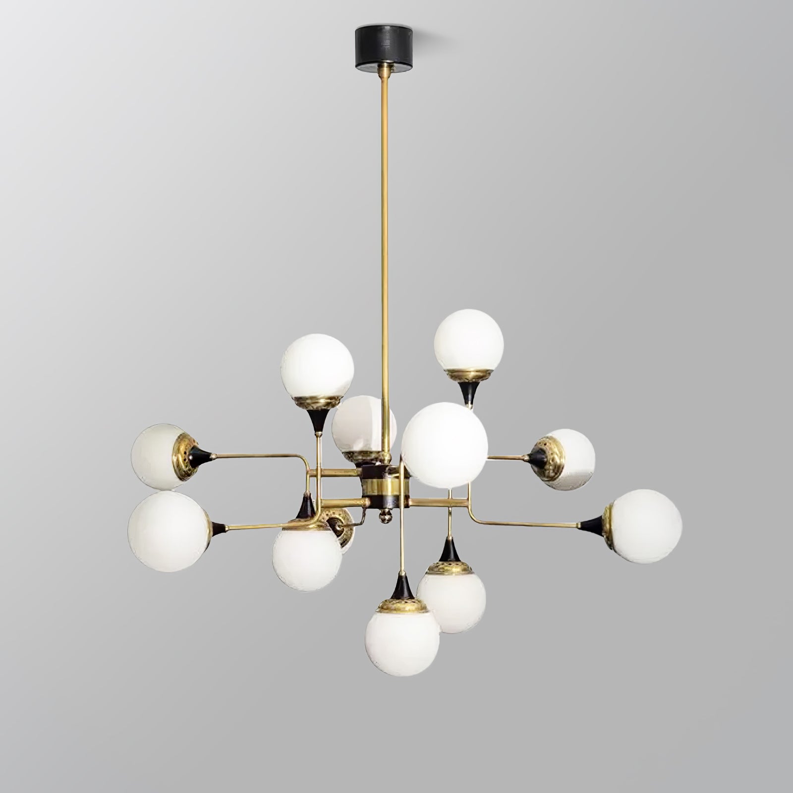 Lustra Lustre Stilnovo en Laiton Noir et Verre