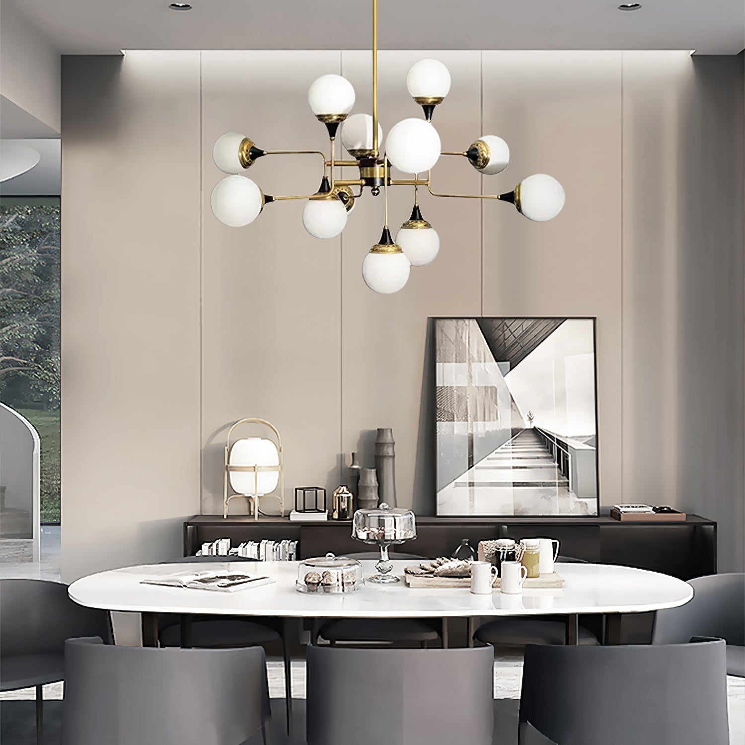 Lustra Lustre Stilnovo en Laiton Noir et Verre
