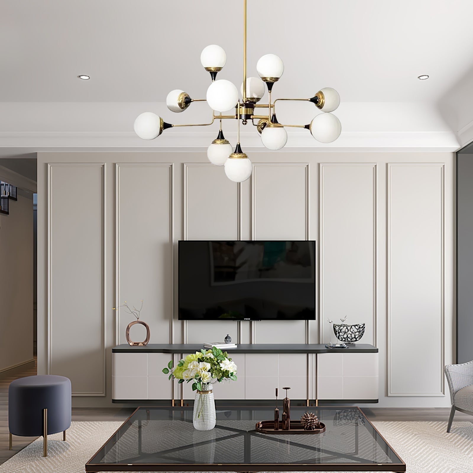 Lustra Lustre Stilnovo en Laiton Noir et Verre