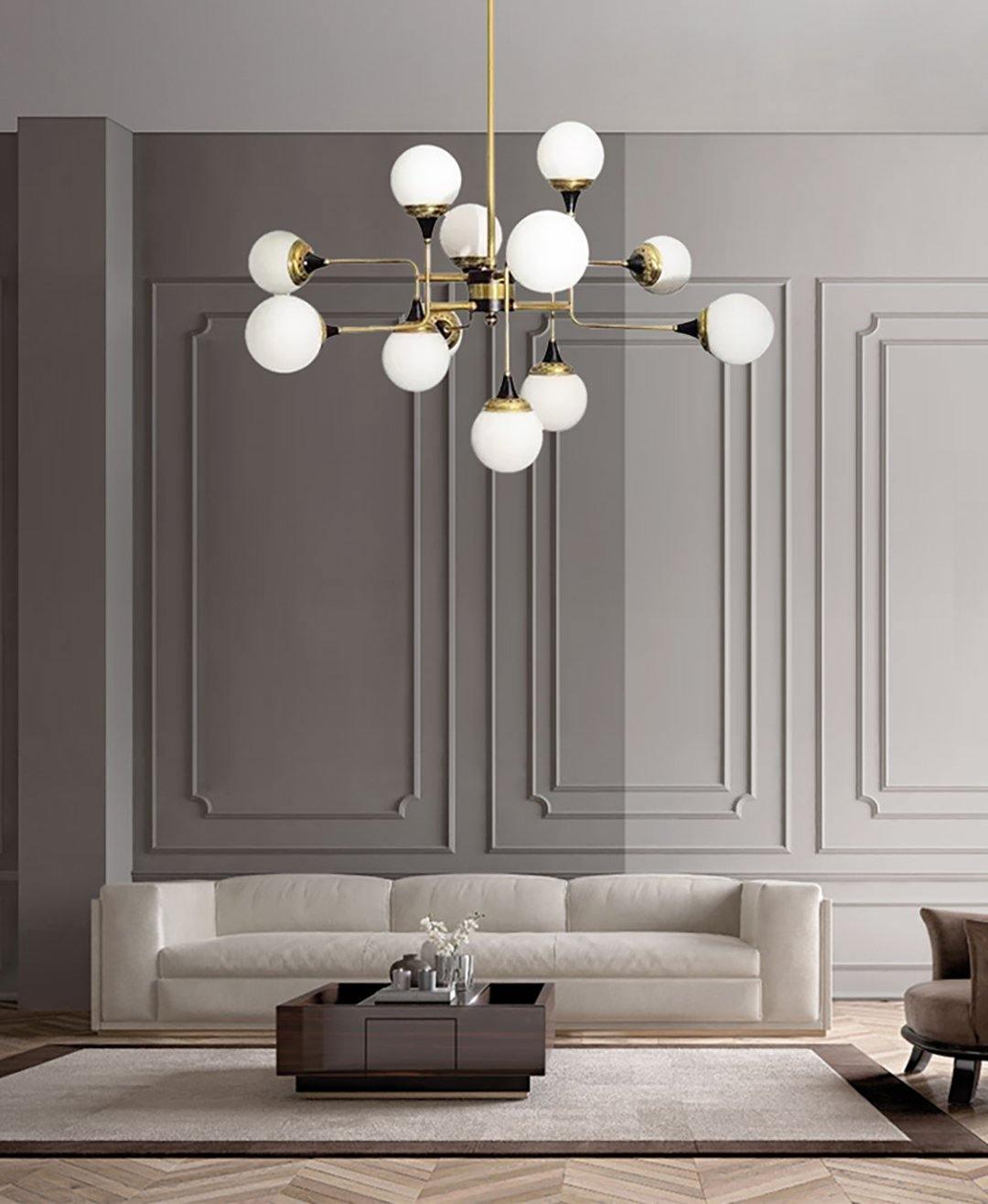 Lustra Lustre Stilnovo en Laiton Noir et Verre