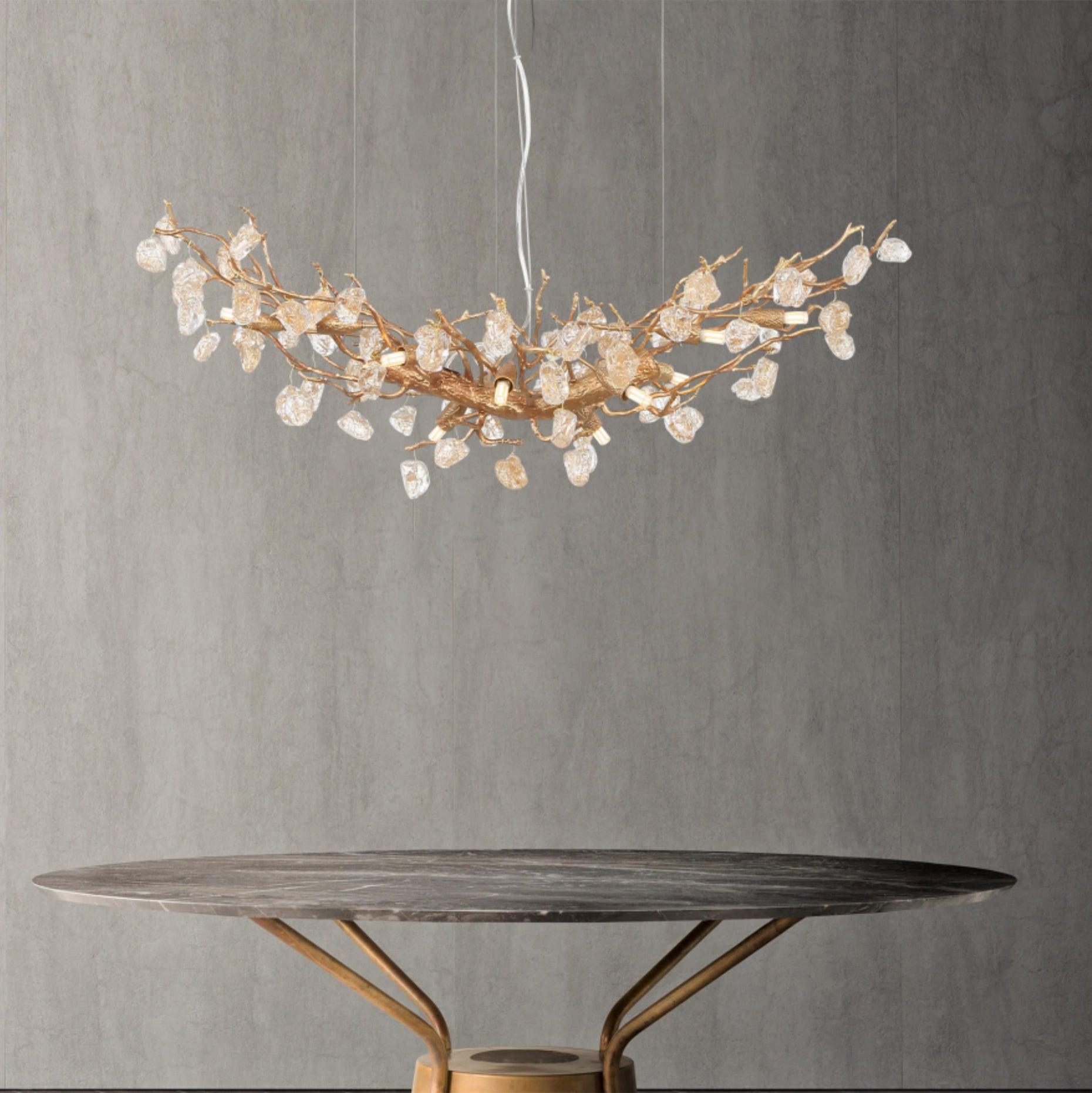 Arborea Lustre en Laiton à Branches et Cristaux