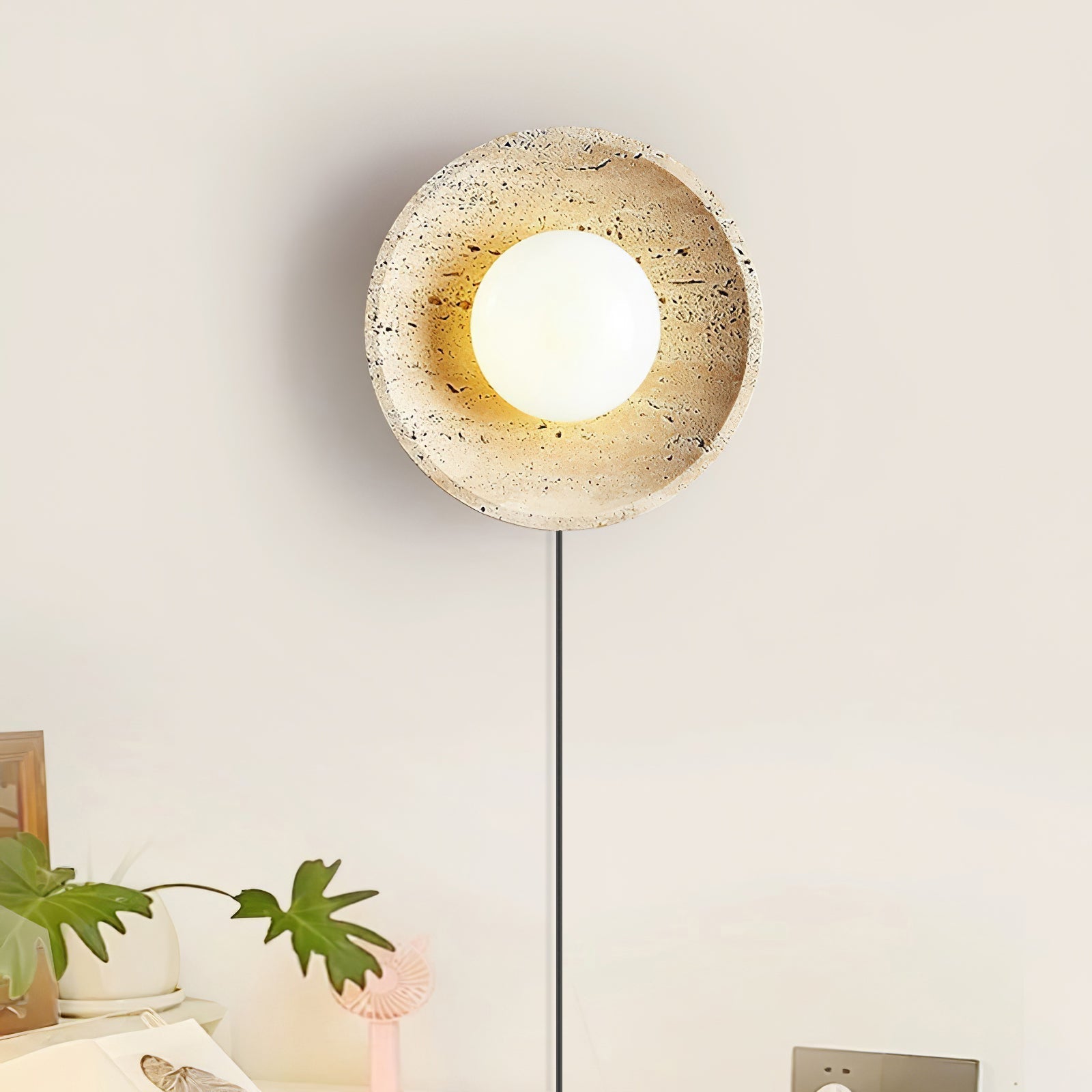 Cocarila Ring Shade Travertine Wall Light