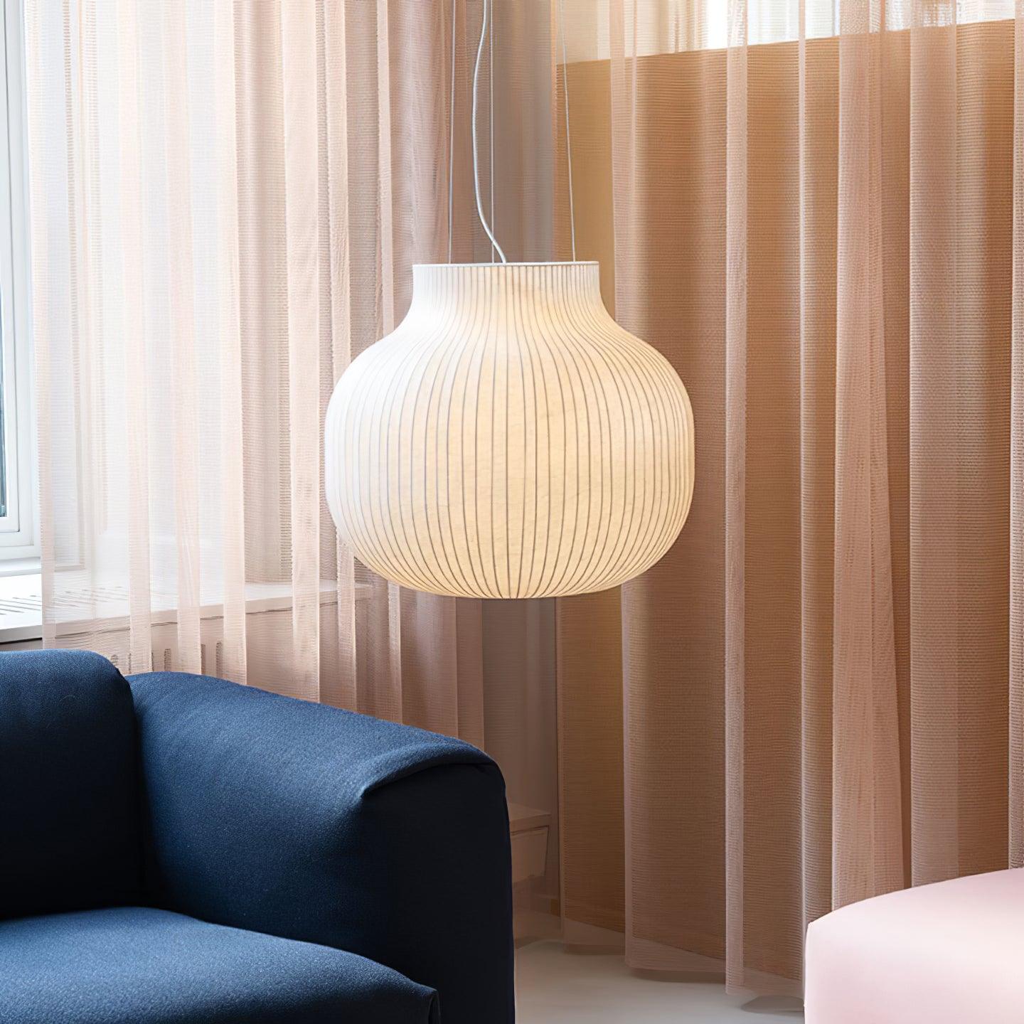 Suspension Abat-jour en Soie Pliée Courbée Moderne Minimaliste