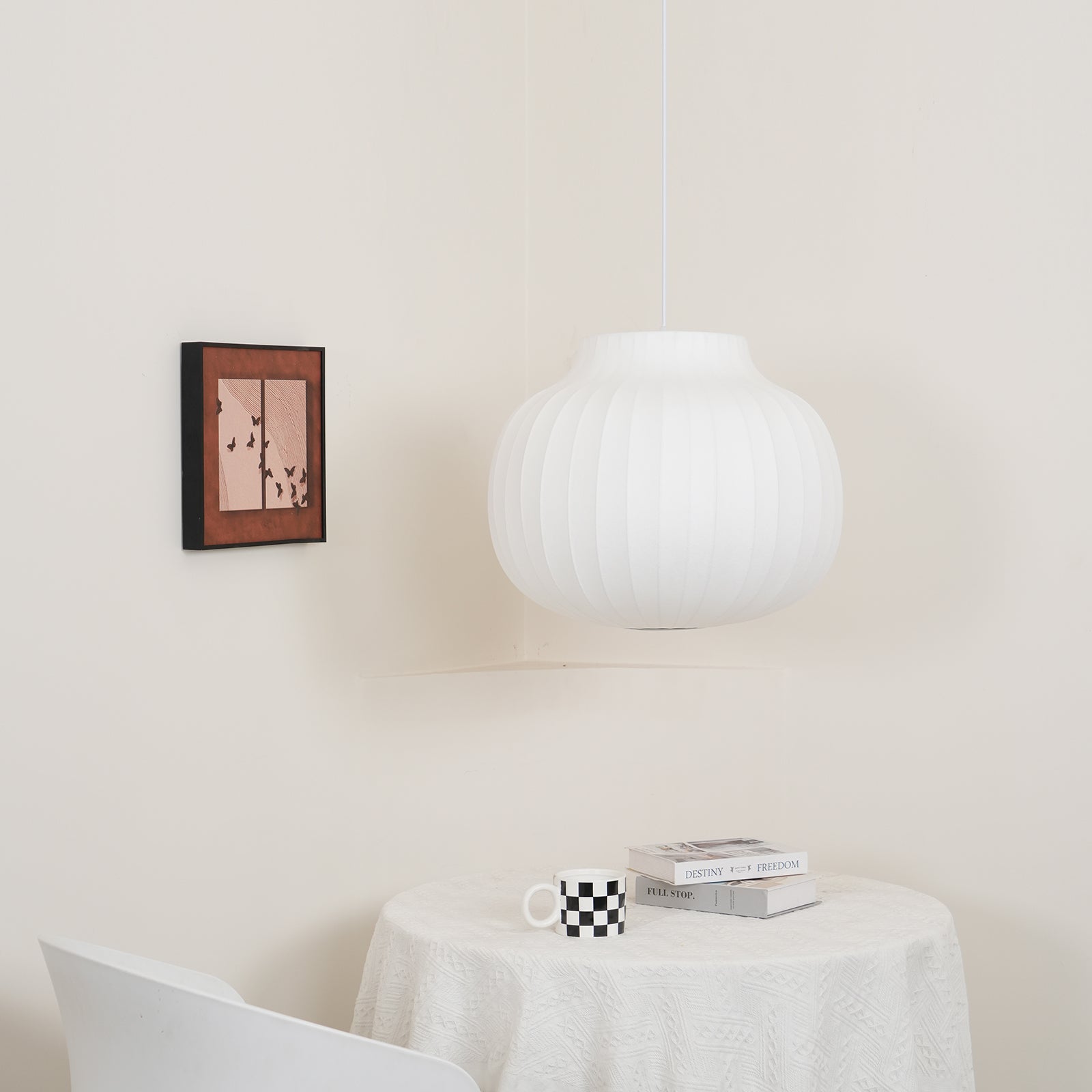 Suspension Abat-jour en Soie Pliée Courbée Moderne Minimaliste