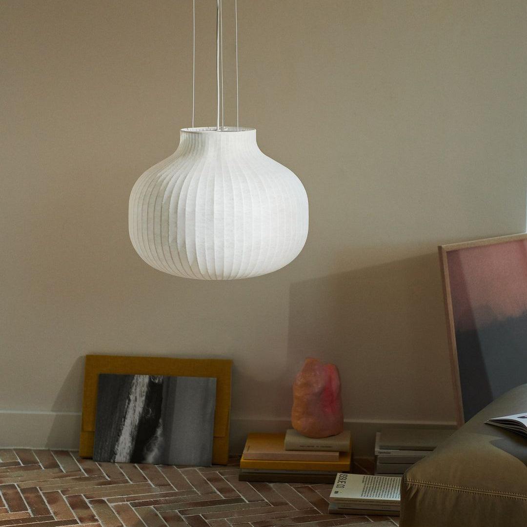 Suspension Abat-jour en Soie Pliée Courbée Moderne Minimaliste
