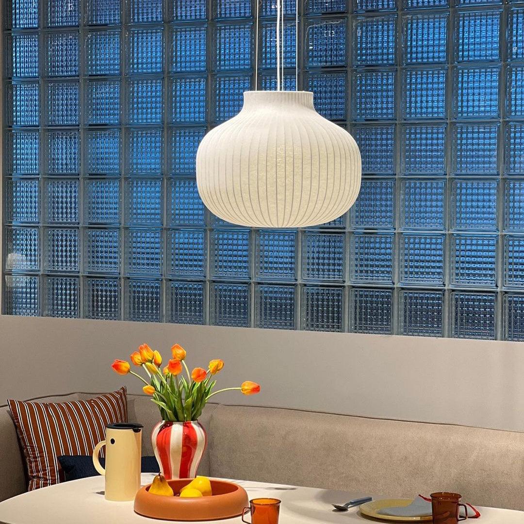 Suspension Abat-jour en Soie Pliée Courbée Moderne Minimaliste