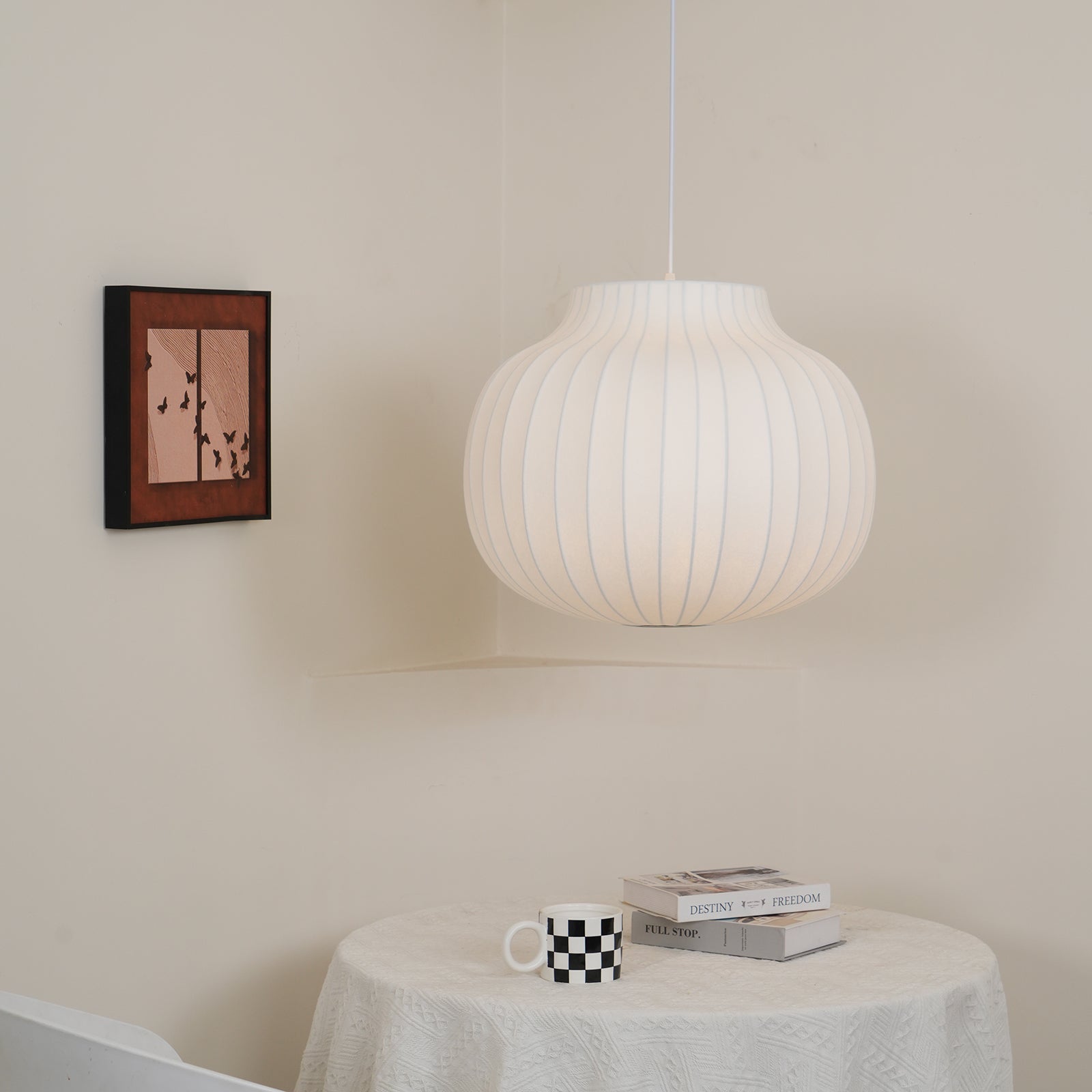 Suspension Abat-jour en Soie Pliée Courbée Moderne Minimaliste