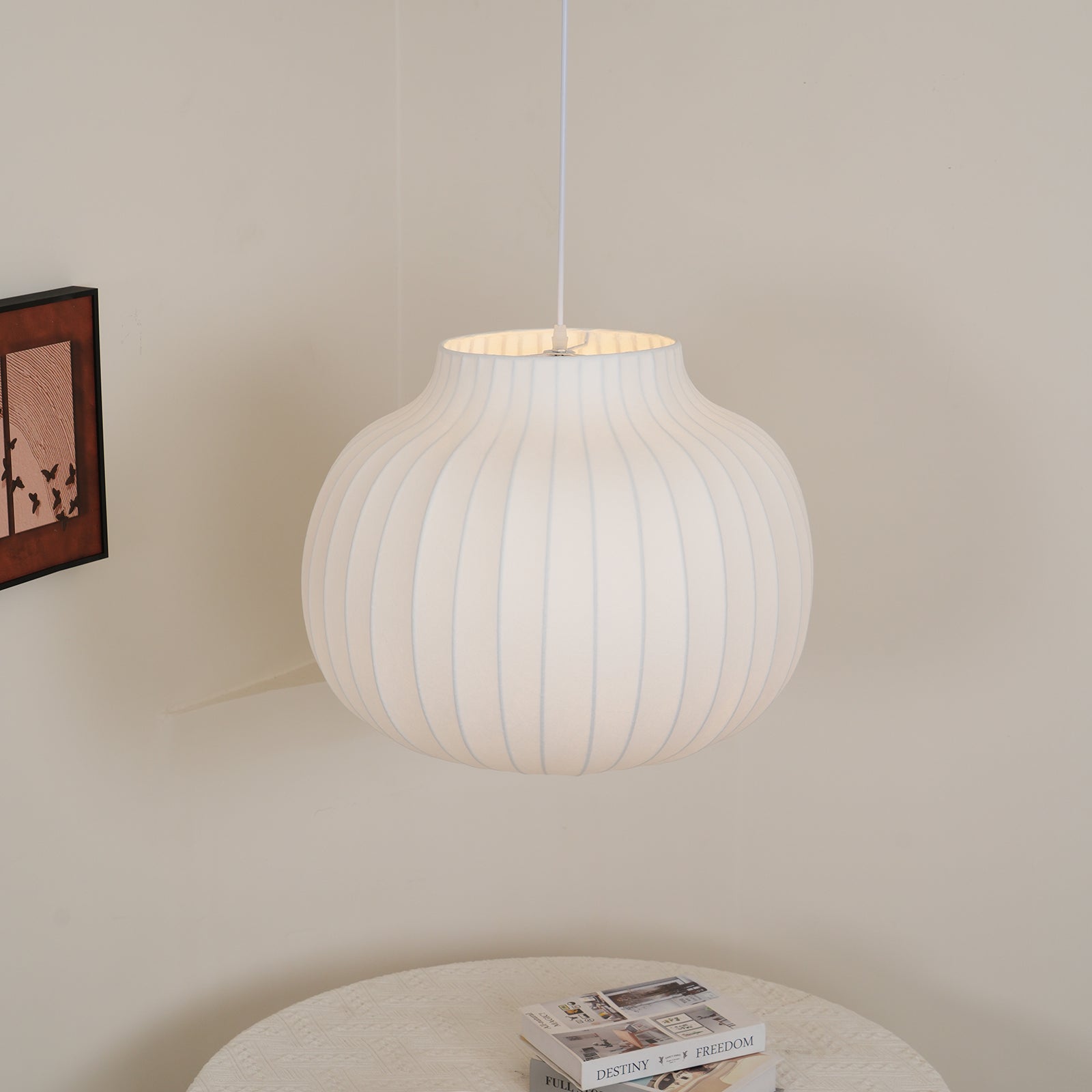 Suspension Abat-jour en Soie Pliée Courbée Moderne Minimaliste