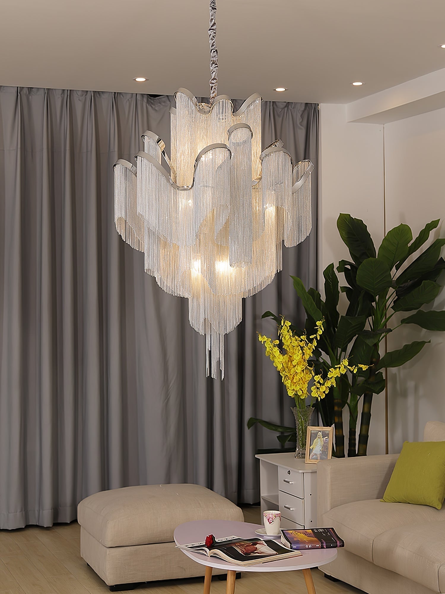 Lustra Suspension Lampe Chaîne en Nickel Coulant