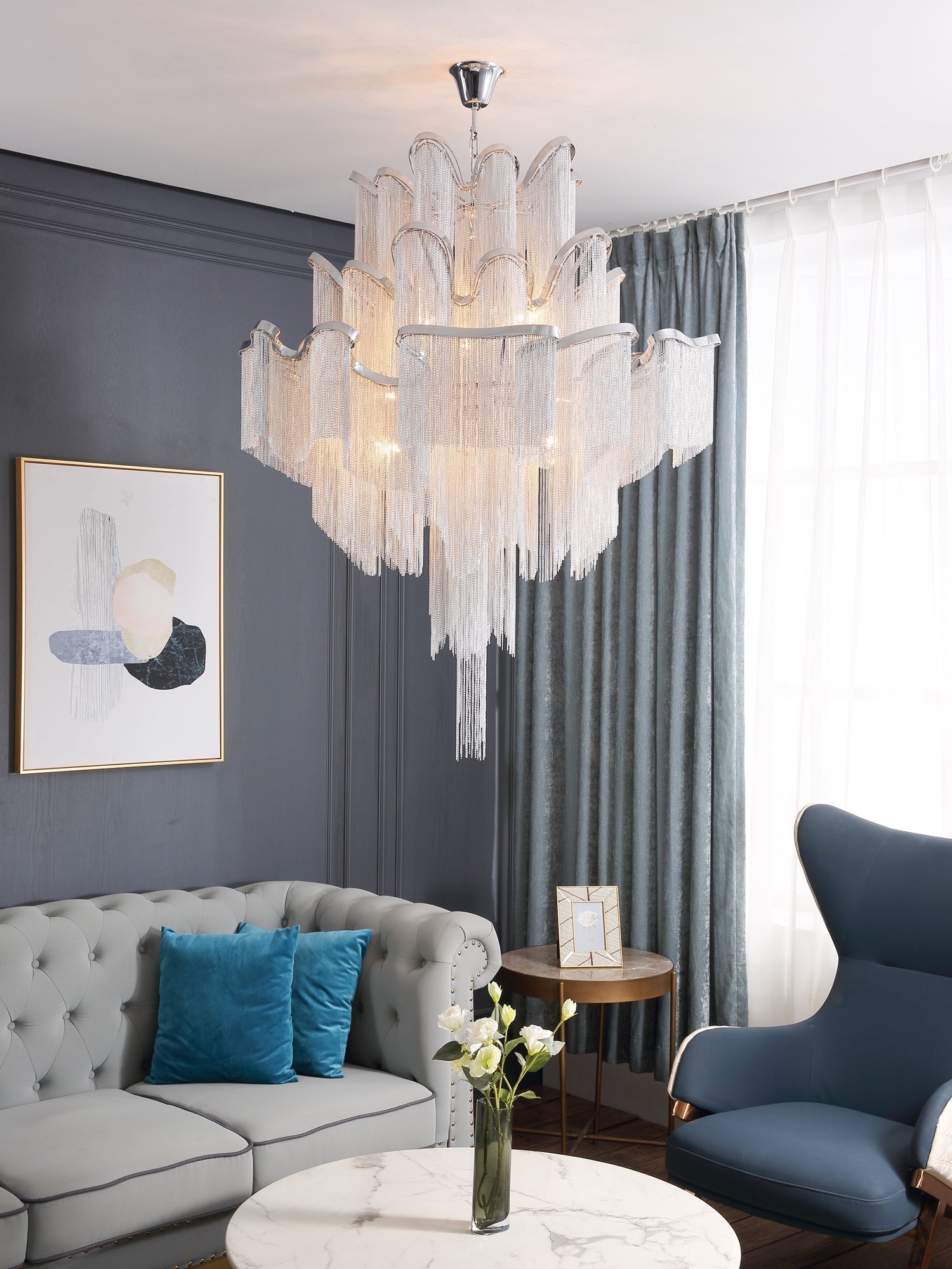 Lustra Suspension Lampe Chaîne en Nickel Coulant