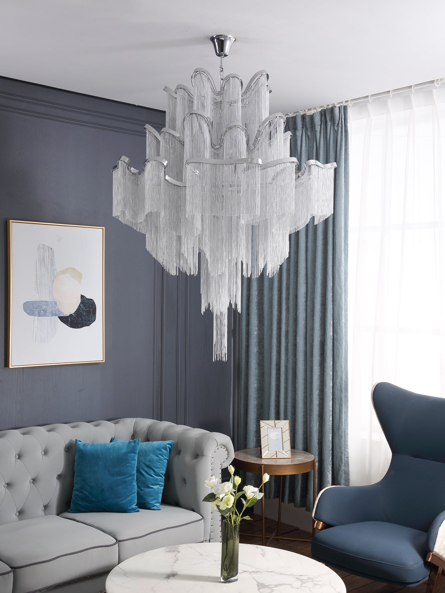 Lustra Suspension Lampe Chaîne en Nickel Coulant
