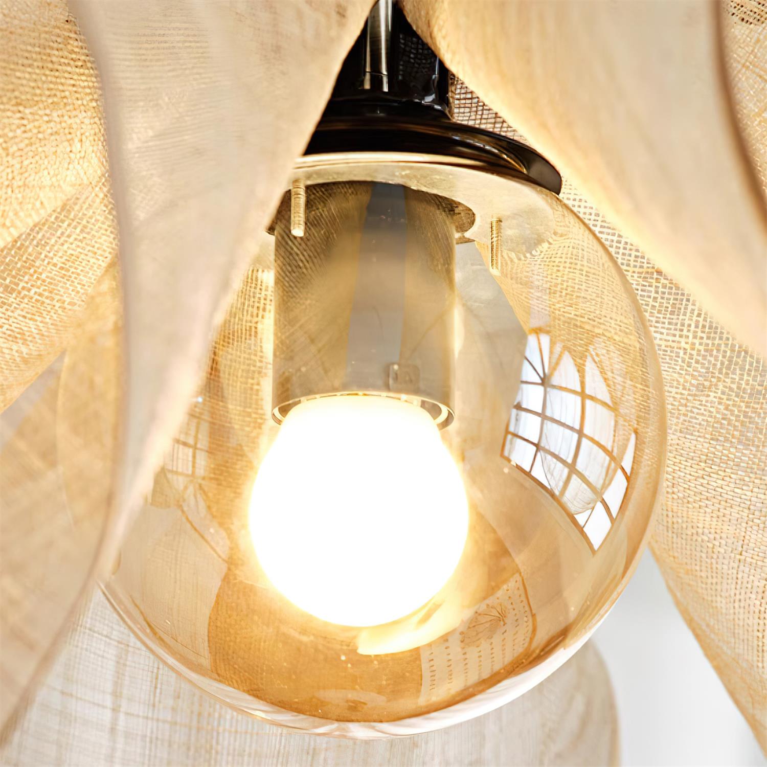 Pendant Lampe Pétale Abat-jour Fibre Végétale Marron Doux Ambiance Bohème