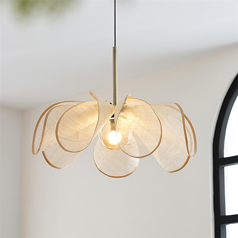 Pendant Lampe Pétale Abat-jour Fibre Végétale Marron Doux Ambiance Bohème