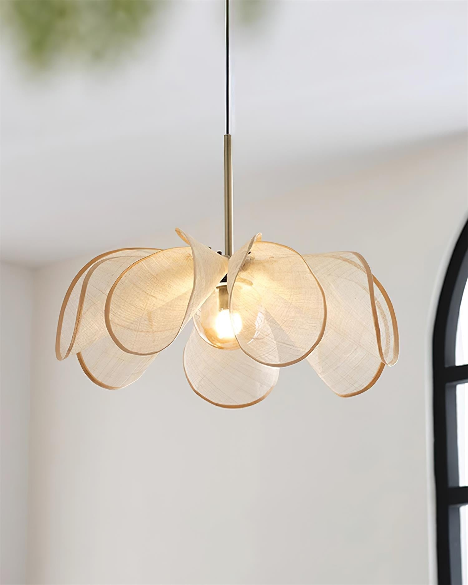 Pendant Lampe Pétale Abat-jour Fibre Végétale Marron Doux Ambiance Bohème