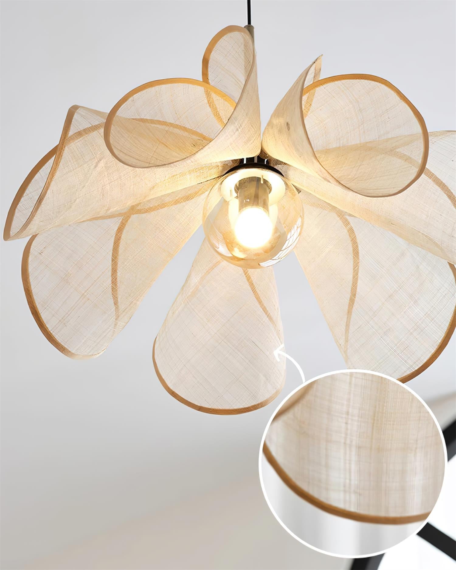 Pendant Lampe Pétale Abat-jour Fibre Végétale Marron Doux Ambiance Bohème